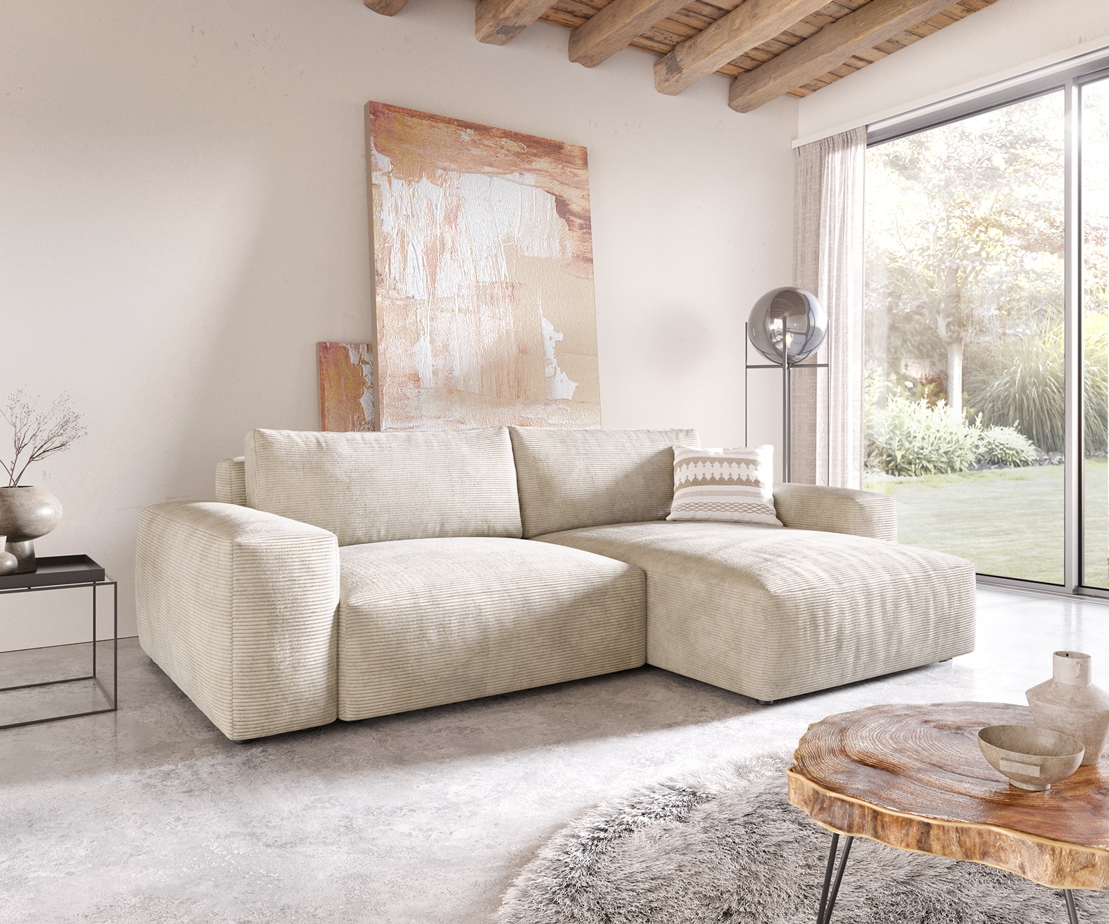 Ecksofa Lanzo XL 270x180 cm Cord Beige Recamiere variabel Ecksofa Lanzo XL 270x180 cm Cord Beige Recamiere variabel