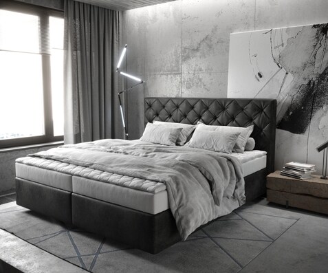 Boxspringbett Dream-Great 180x200 cm Mikrofaser Anthrazit Vintage mit Matratze und Topper