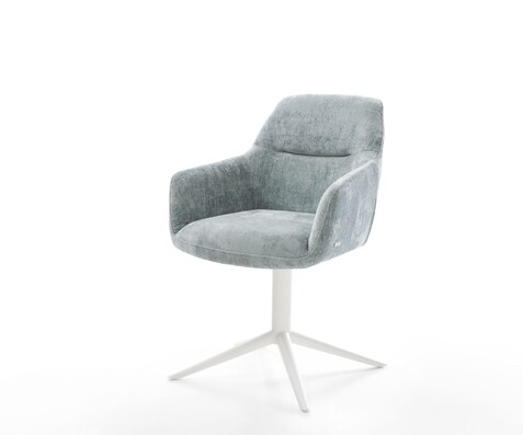 Drehstuhl Pejo-Flex Chenille Pastellblau Fußkreuz Weiß 360° drehbar Wippfunktion Taschenfederkern