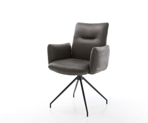 Drehstuhl Jova-Flex mit Armlehnen Mikrofaser Anthrazit Vintage Kreuzgestell konisch Schwarz 180° drehbar Taschenfederkern