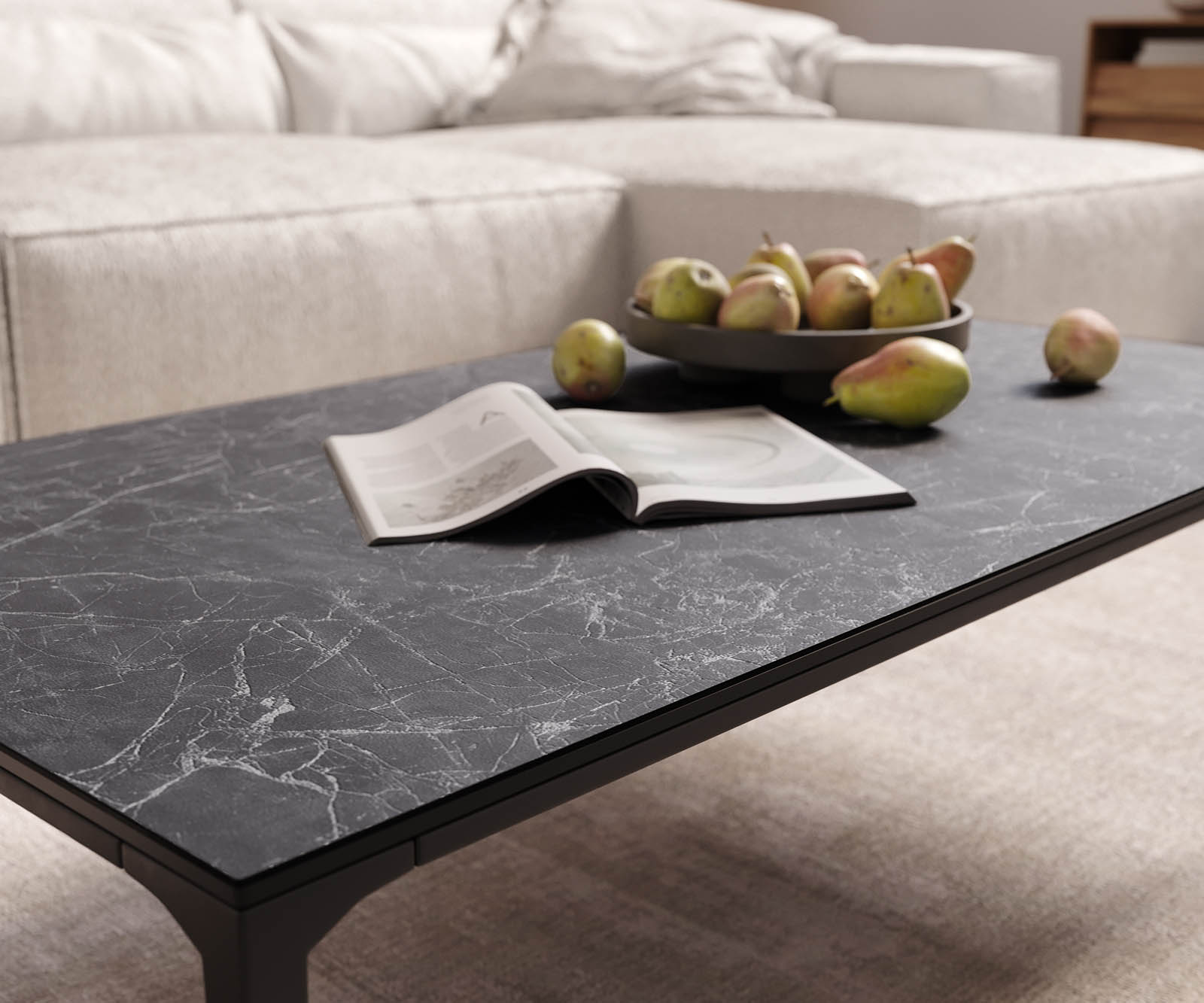 Couchtisch Levente 110x60 cm Keramik Laminam® Nero Greco Anthrazit Gestell Metall Schwarz 5