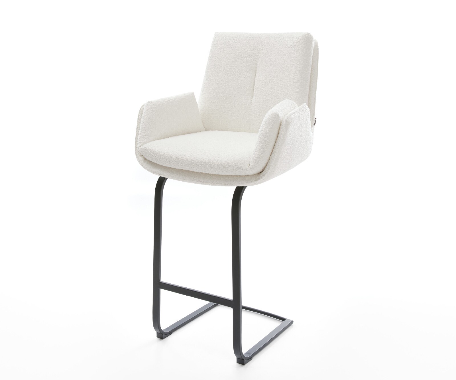 Barstuhl Clea-Flex Bouclé Creme-Weiß Freischwinger Flach Metall Schwarz 1