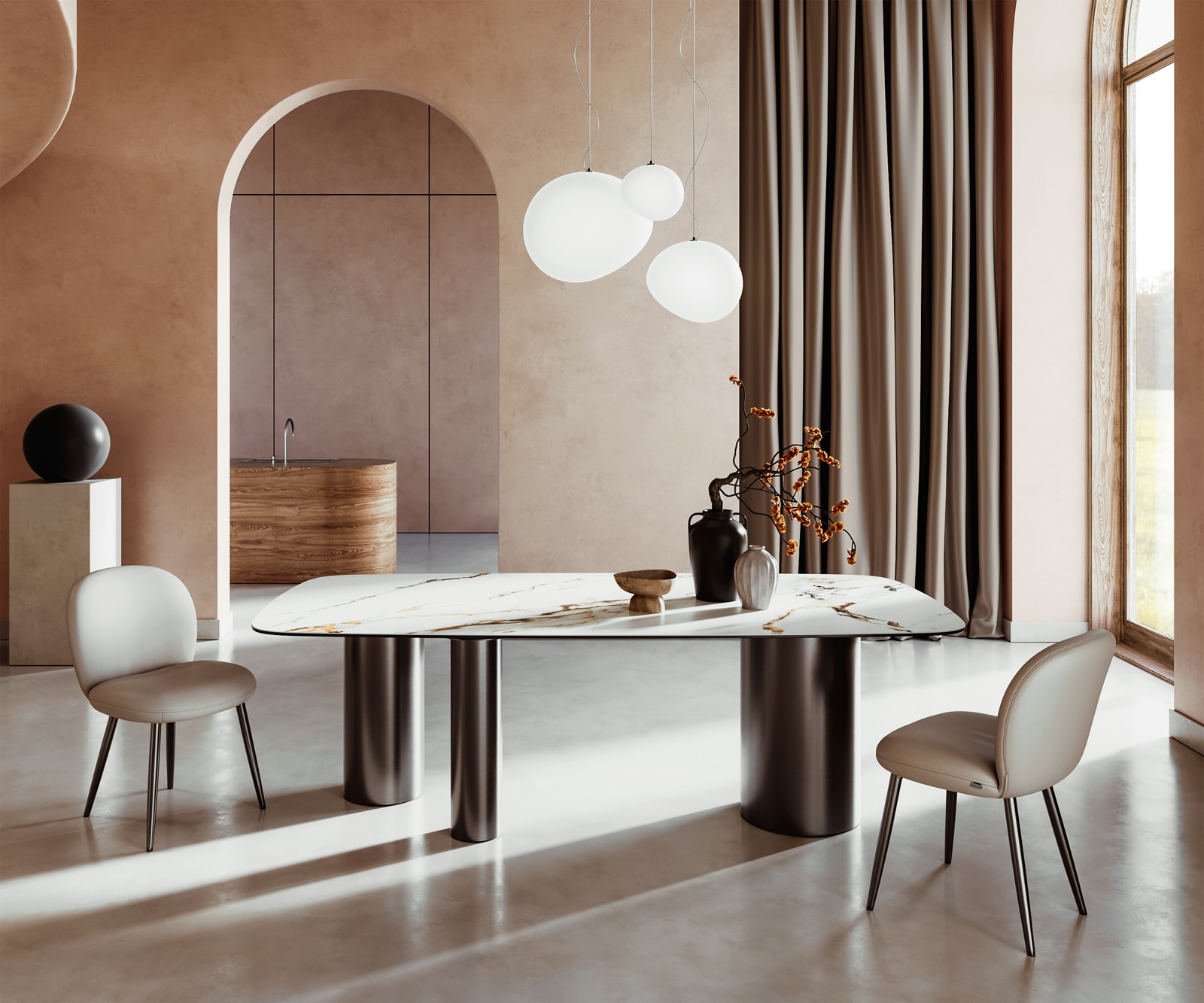 Esstisch Edge Boot 240x120 Keramik Calacatta Luxe Weiß-Gold-Grau Troa Edelstahl Graphit Esstisch Edge Boot 240x120 Keramik Calacatta Luxe Weiß-Gold-Grau Troa Edelstahl Graphit