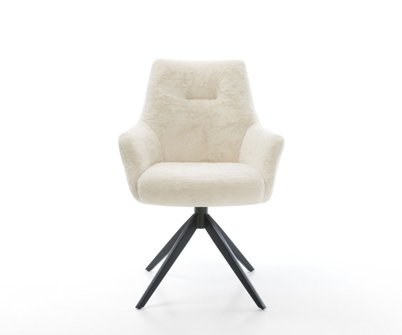 Drehstuhl Alja-Flex mit Armlehnen Plüsch Creme-Weiß Kreuzgestell breit Schwarz 360° drehbar Wippfunktion Taschenfederkern 2