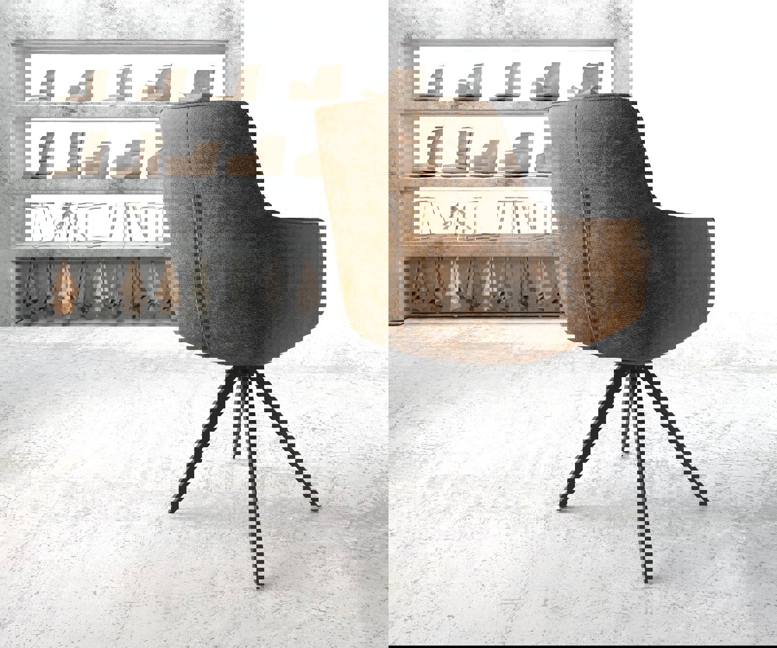 Drehstuhl Pejo-Flex Braun Antik Kreuzgestell kantig Schwarz 180° drehbar 3 Drehstuhl Pejo-Flex Braun Antik Kreuzgestell kantig Schwarz 180° drehbar 3