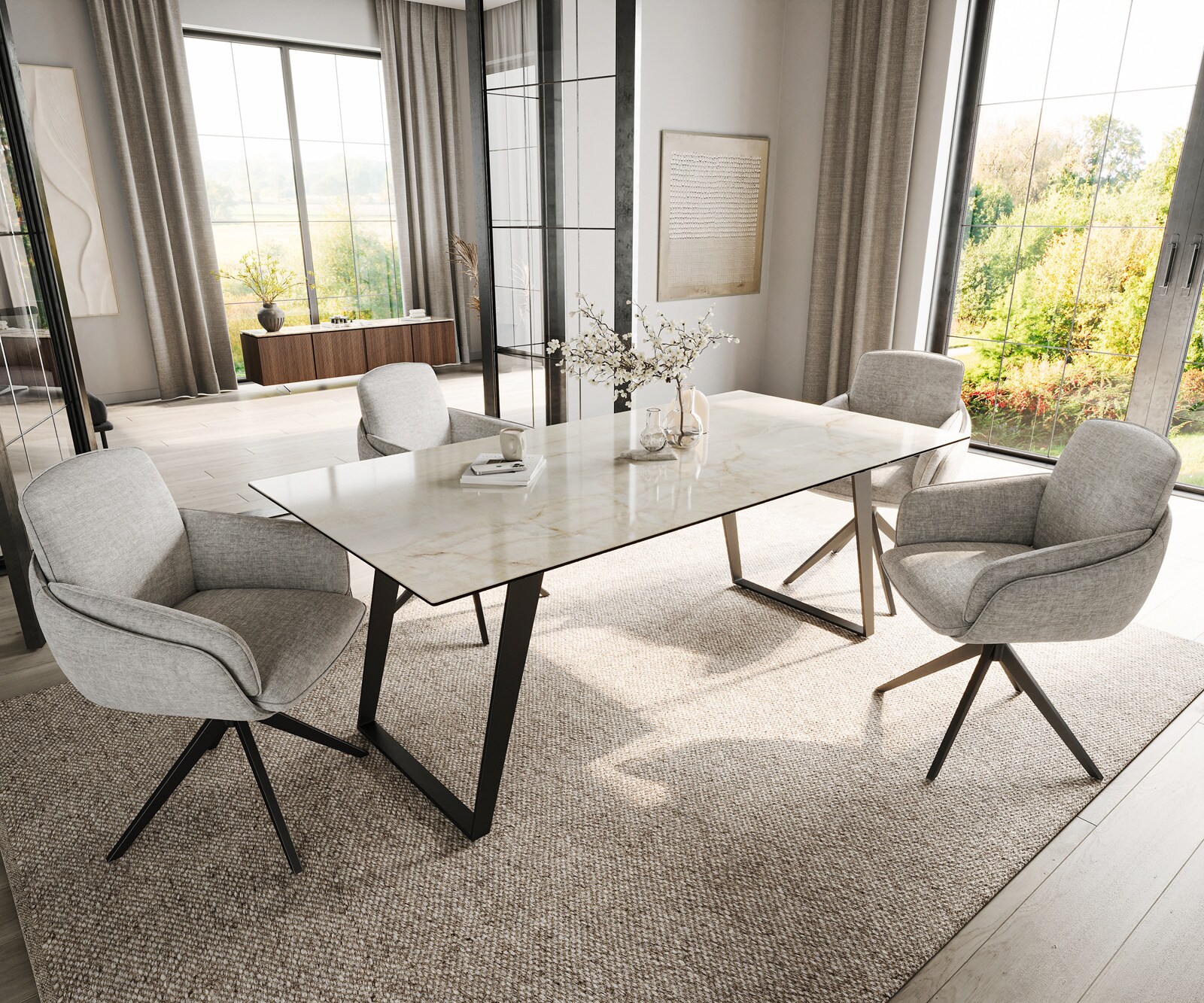 Esstisch Edge 200x100 Keramik Laminam® Onice Oro Metall Schräg Schwarz 6