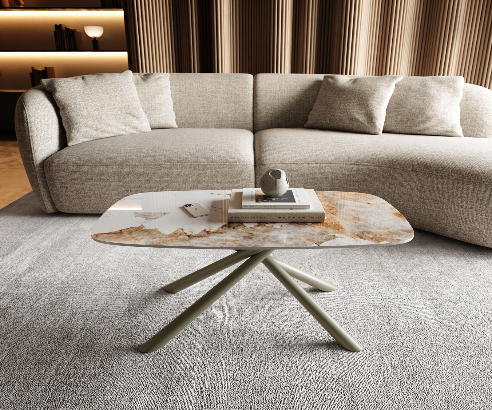 Couchtisch Edge Boot 100x50 cm Keramik Minas Melange Sarity Metall Effektfinish Titan 1