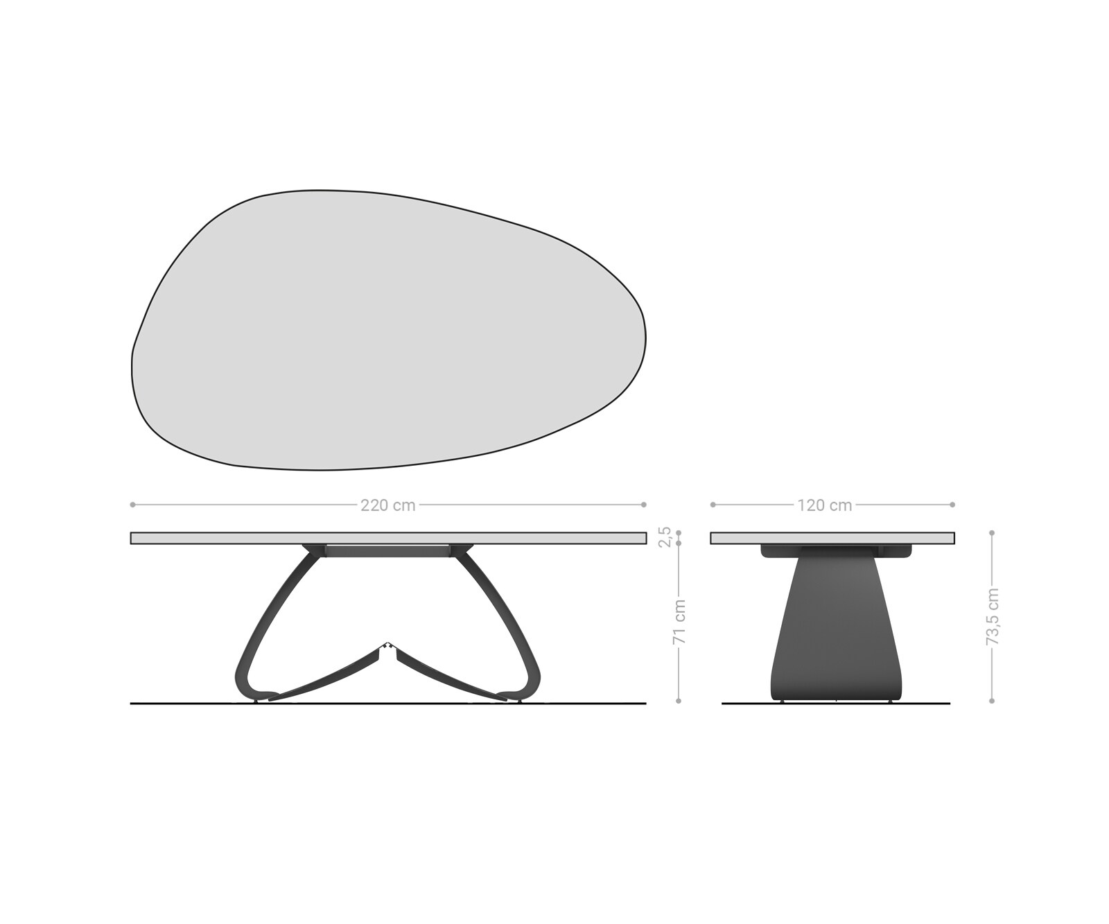 Esstisch Edge Oval 220x120 Keramik Iris FMG Patagonia Lappato W-Gestell Metall Effektfinish Titan 6