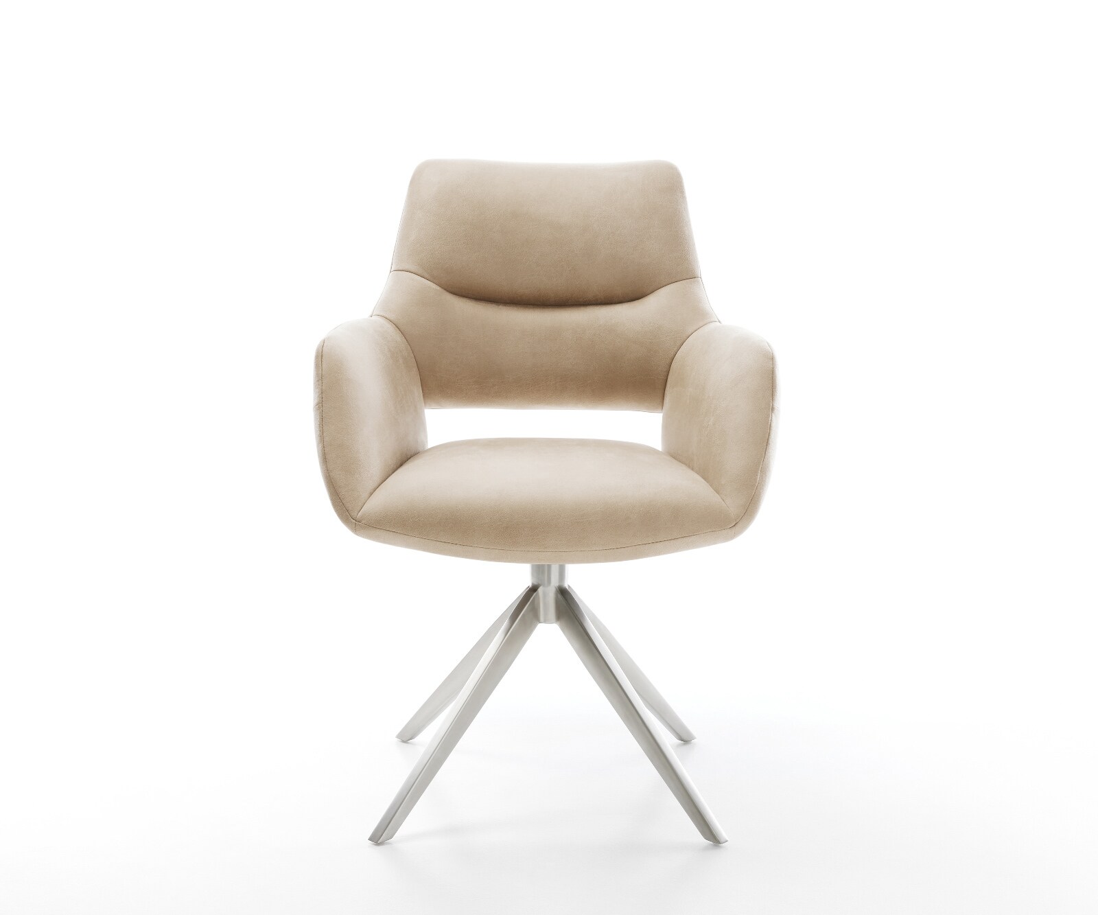 Drehstuhl Yago-Flex mit Armlehnen Mikrofaser Beige Vintage Kreuzgestell breit Edelstahl 360° drehbar Wippfunktion Taschenfederkern 1