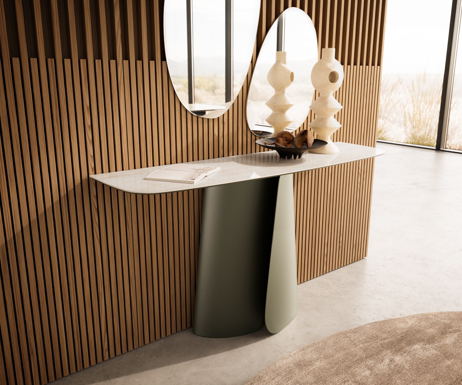 Konsolentisch Edge Boot 140x40 cm Keramik Onyx Champagne Livos Metall Effektfinish Titan 4