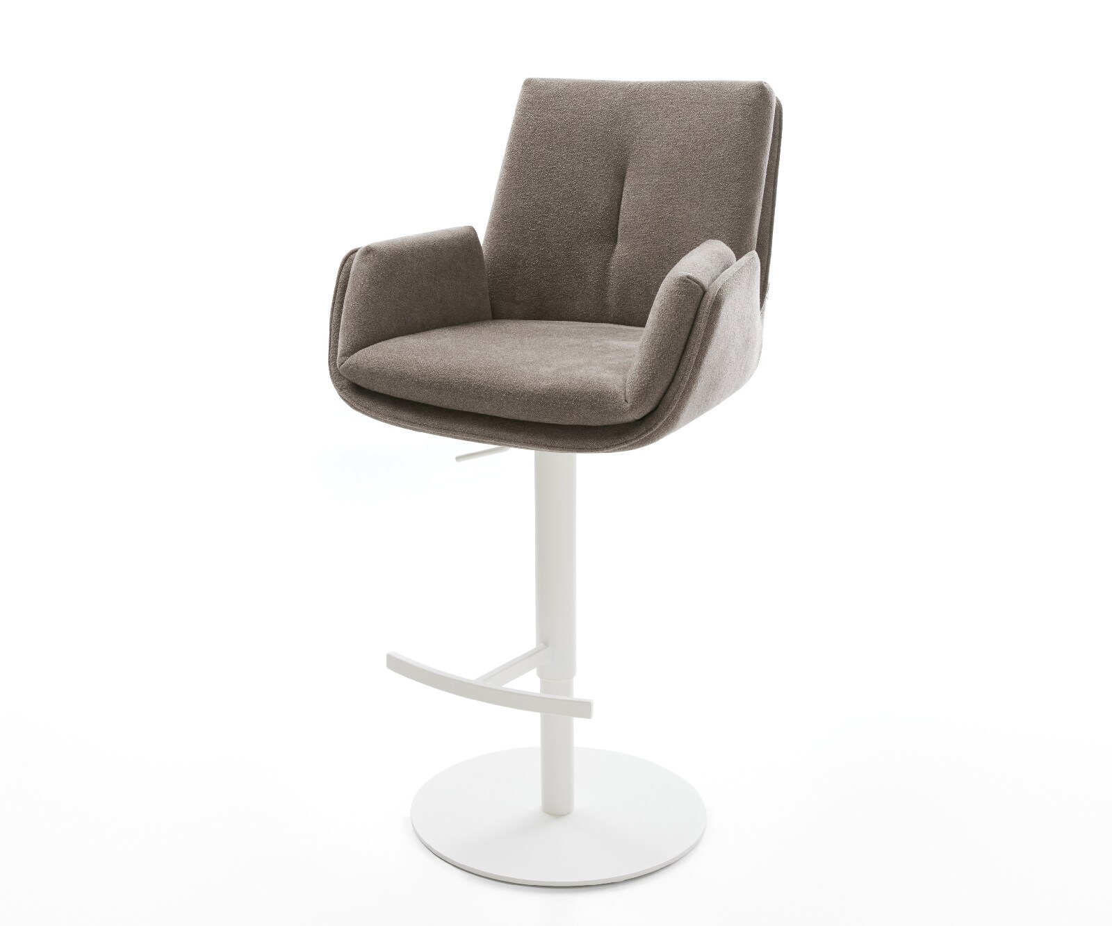 Barstuhl Clea-Flex Strukturstoff Soft Taupe Drehfuß höhenverstellbar Metall Weiß 1