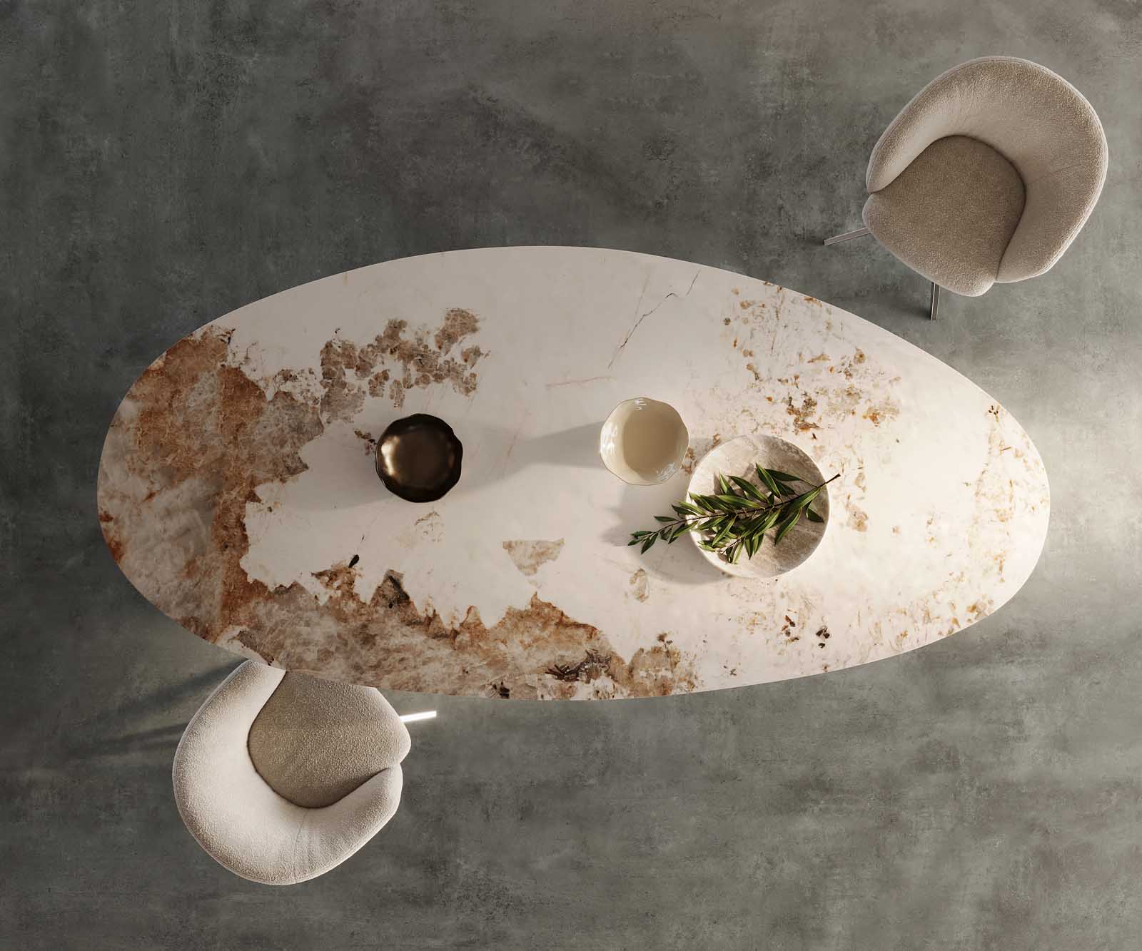 Esstisch Edge Oval 280x130 Keramik Minas Melange Weiß-Beige Pilier Edelstahl 4