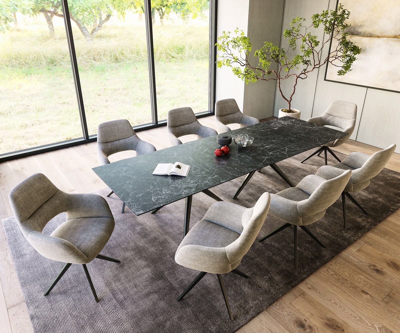 Esstisch Edge 300x100 Keramik Laminam®Nero Greco Anthrazit Estelar rund Metall Schwarz 5