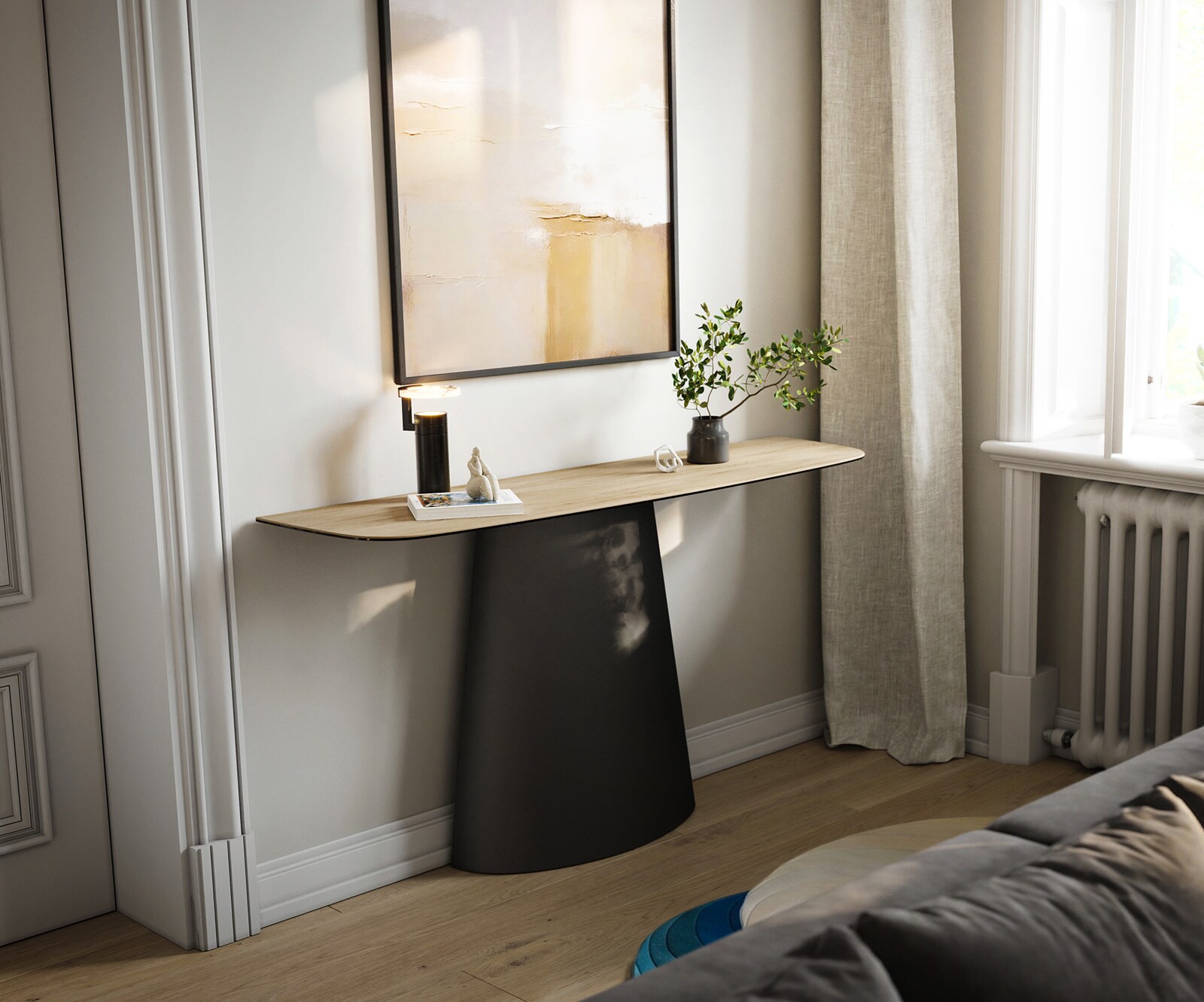Konsolentisch Edge Boot 140x40 cm Keramik Laminam® Sabbia Eichefarbig Conos Metall Schwarz 3