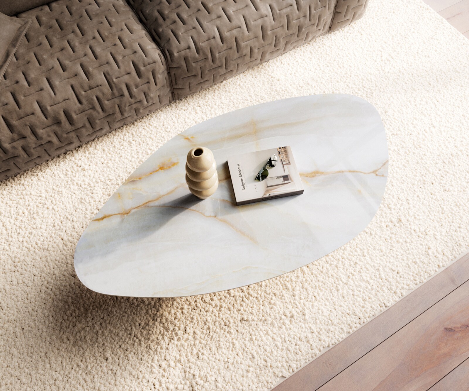 Couchtisch Edge Organisch 140x76 cm Keramik Onyx Pearl Conis Metall Effektfinish Titan 4