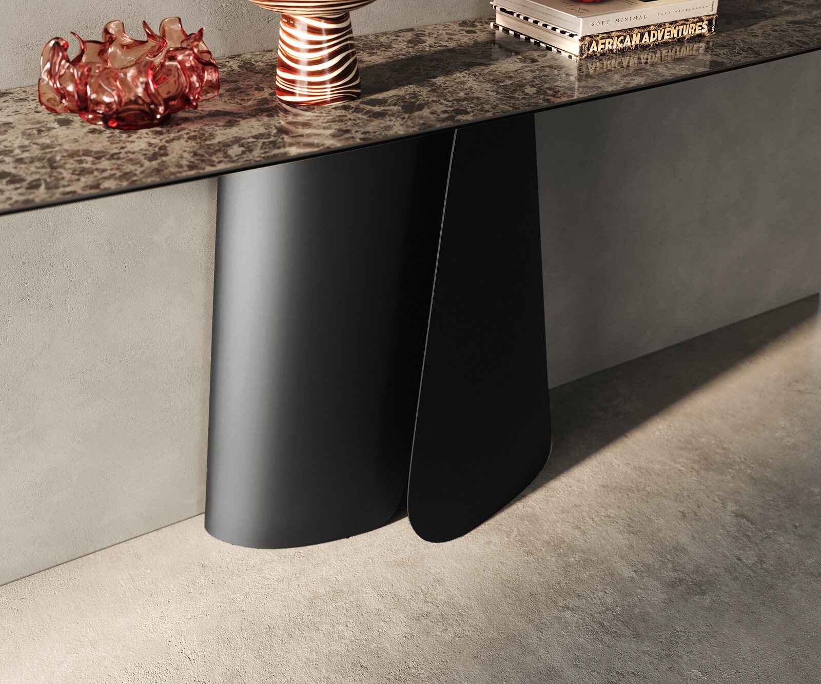 Konsolentisch Edge Boot 180x40 cm Keramik Emperador Extra Lucidato Dunkelbraun Livos Metall Schwarz 5