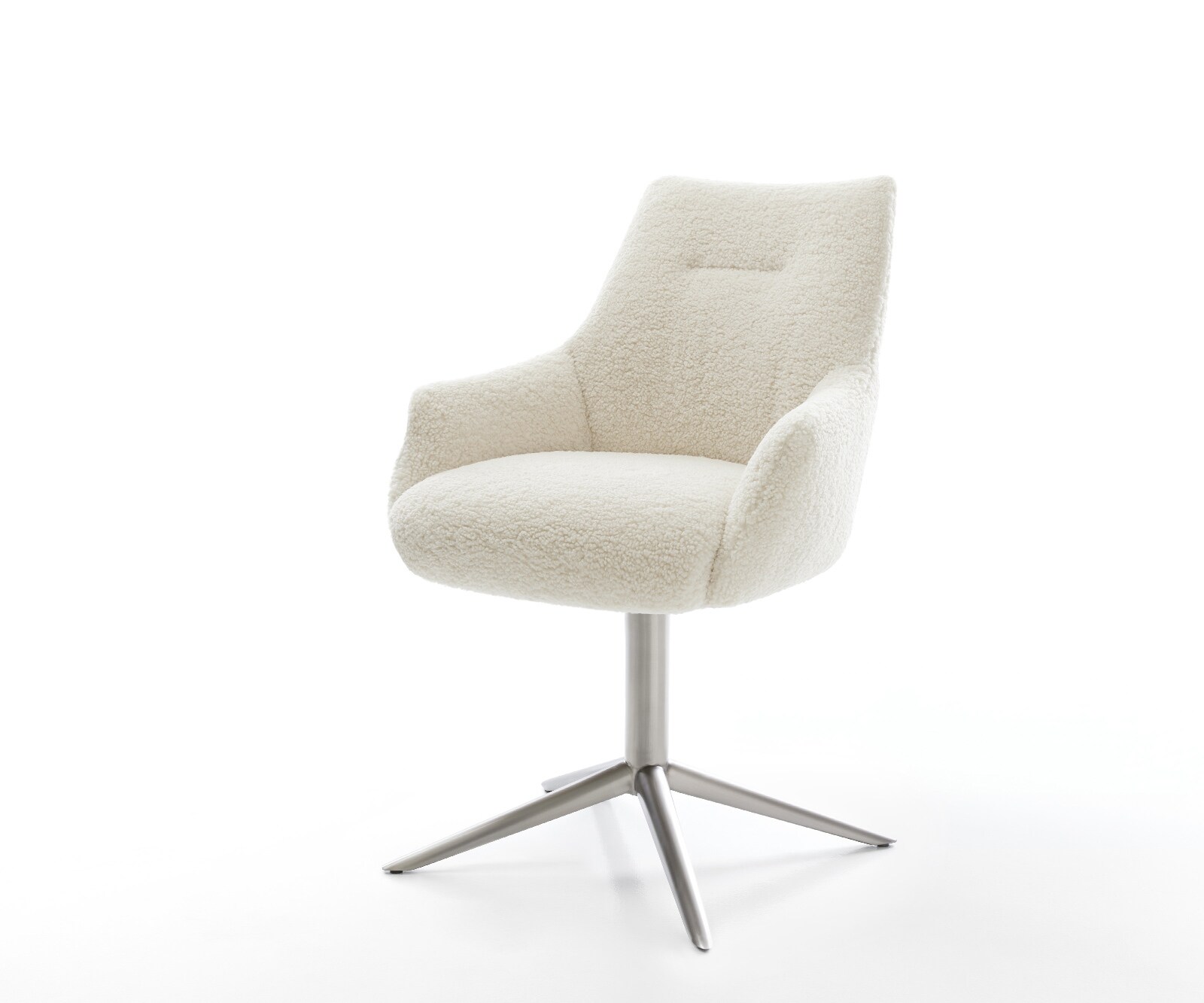 Drehstuhl Alja-Flex mit Armlehnen Teddystoff Beige Fußkreuz Edelstahl 360° günstig online kaufen