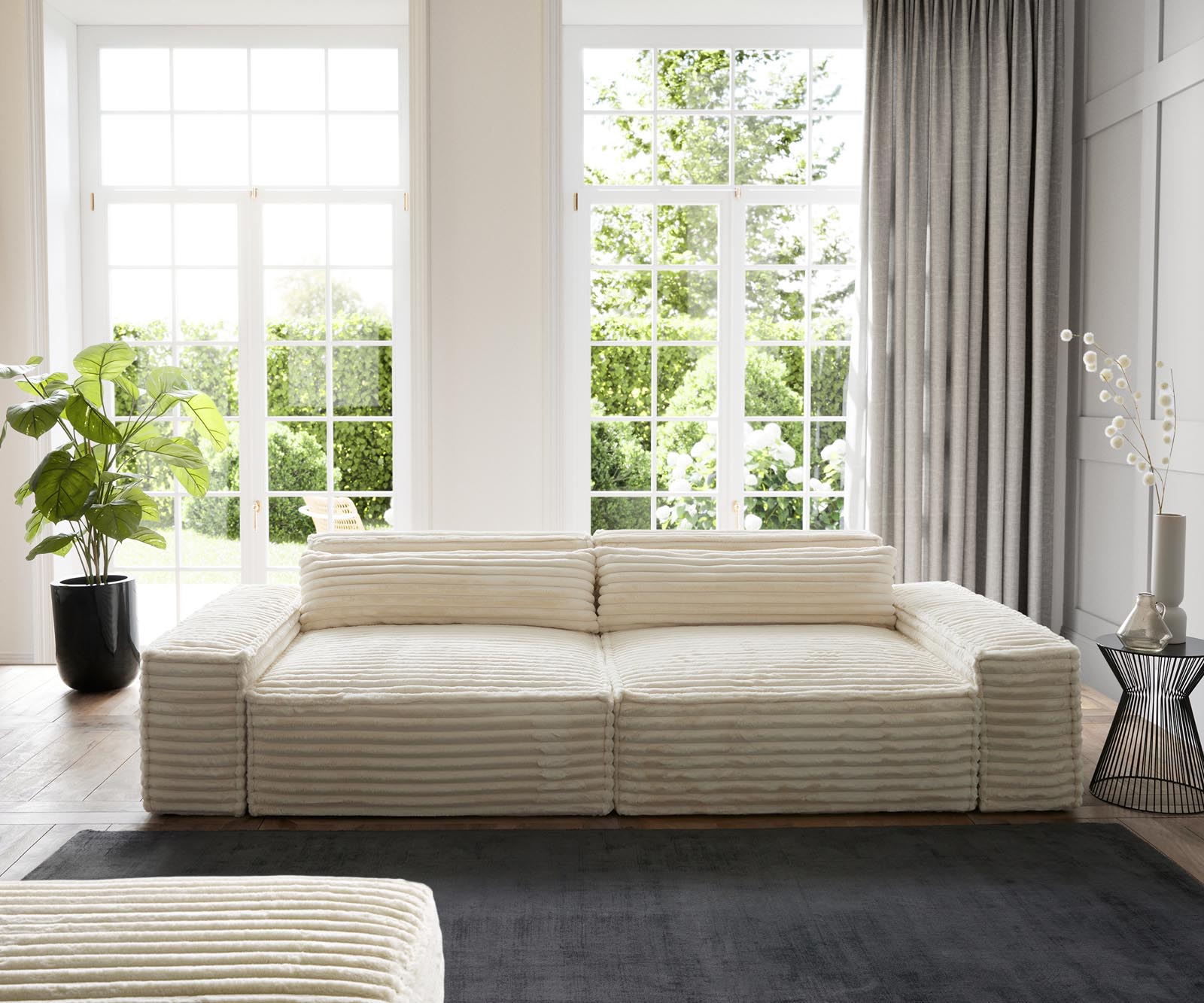 Big-Sofa Sirpio XL 270x130 cm Plüschcord Beige mit Hocker 1 Big-Sofa Sirpio XL 270x130 cm Plüschcord Beige mit Hocker 1