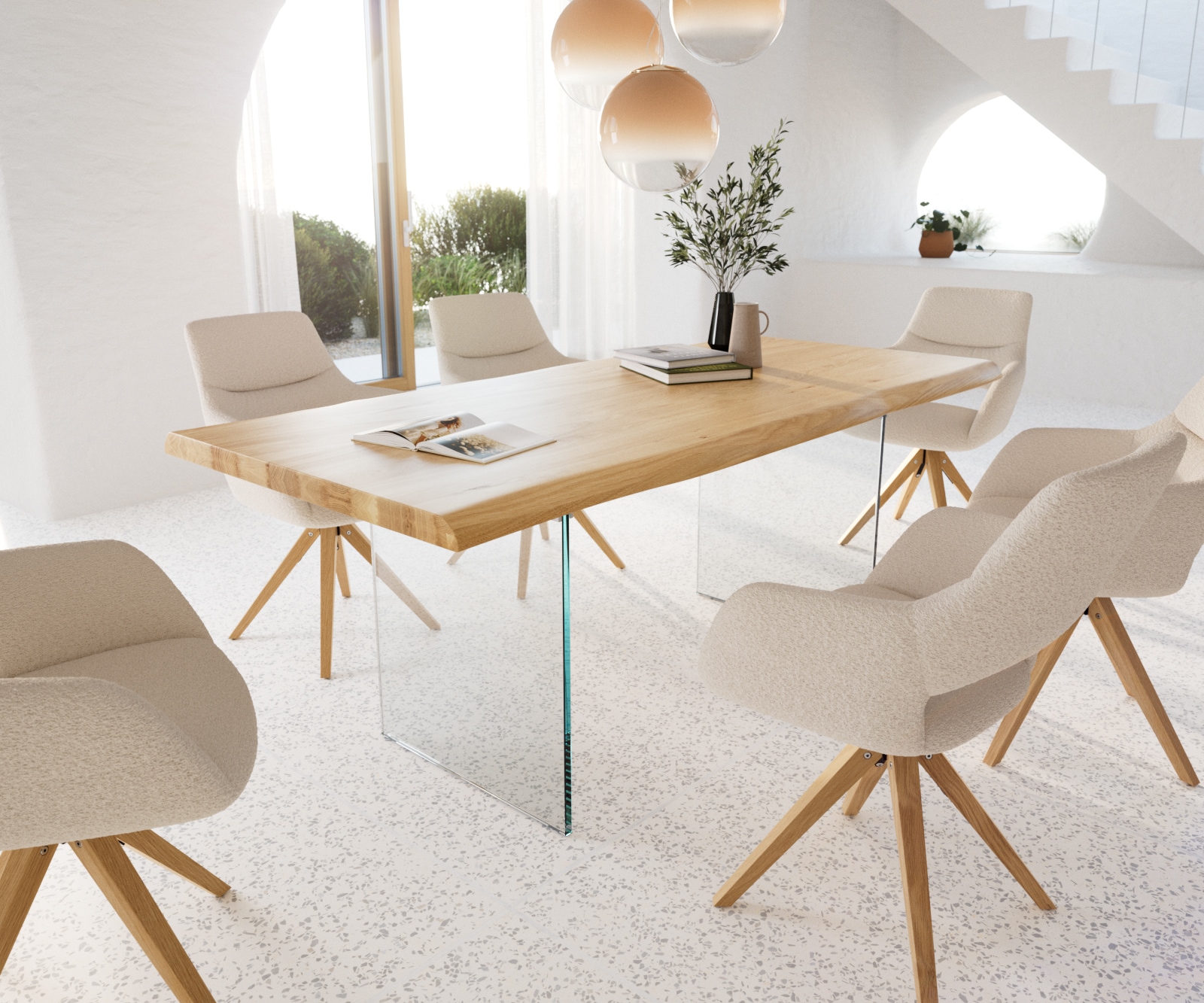 Esstisch Edge 200x100 Eiche Natur Glas Live-Edge 6 Esstisch Edge 200x100 Eiche Natur Glas Live-Edge 6