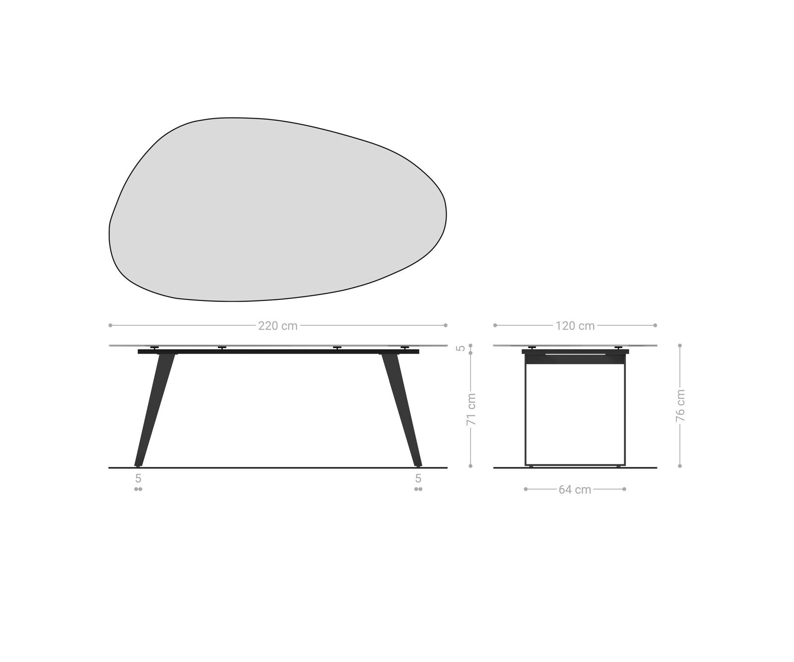 Esstisch Edge Oval 220x120 cm Keramik Laminam® Sabbia Eichefarbig Metall Schräg Schwarz 8