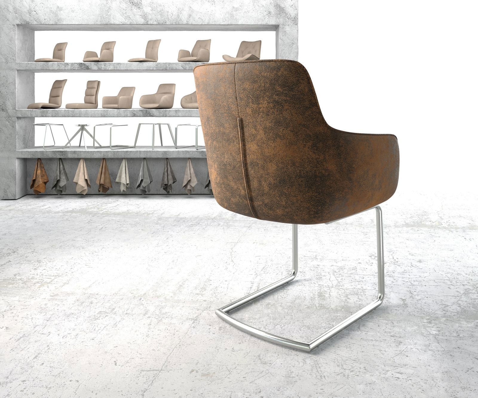 Schwingstuhl Pejo-Flex Braun Antik Freischwinger rund Edelstahl 3 Schwingstuhl Pejo-Flex Braun Antik Freischwinger rund Edelstahl 3