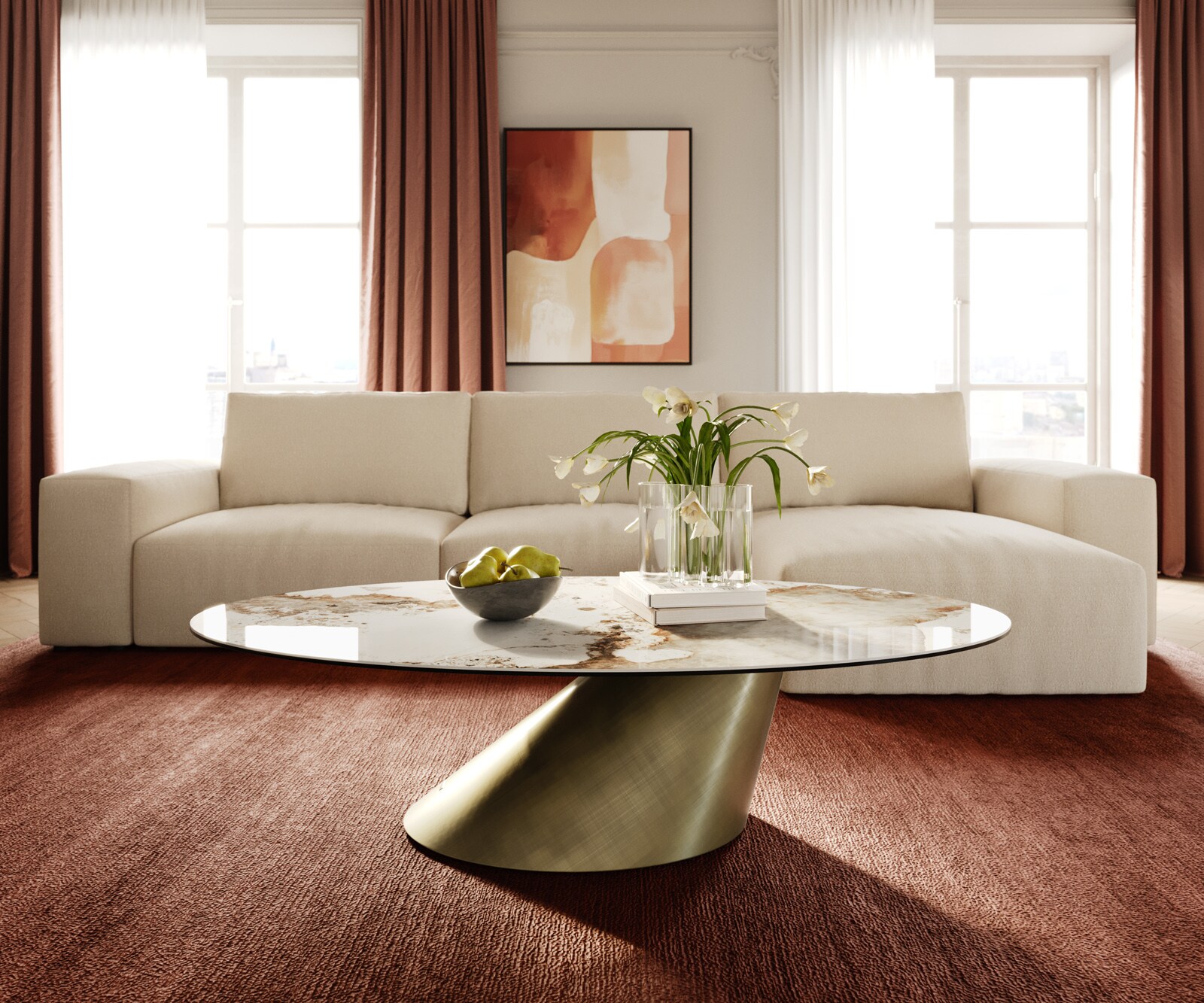 Couchtisch Edge Oval 140x80 cm Keramik Minas Melange Conis Metallic Gold 1
