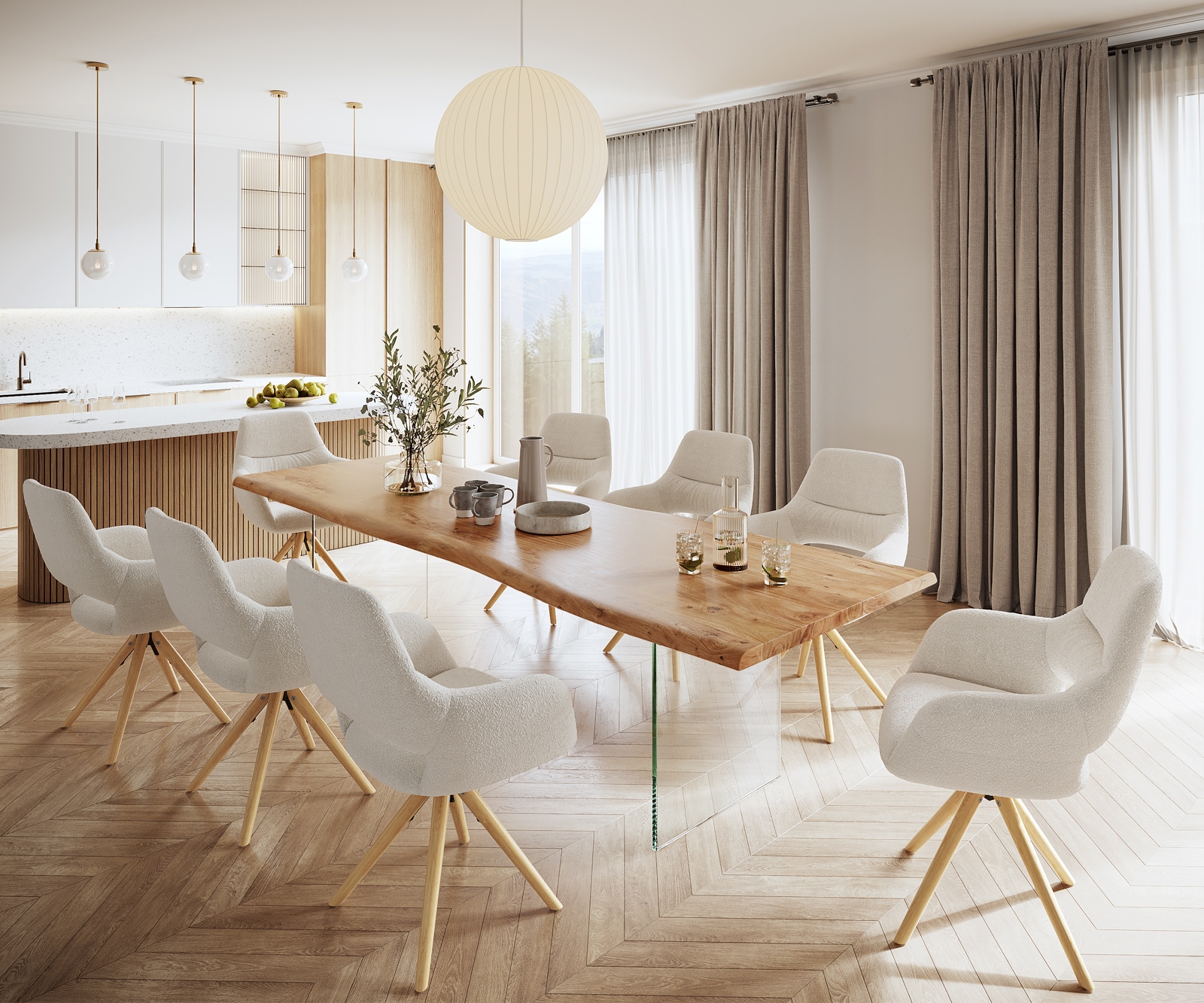 Esstisch Edge 300x100 XL Akazie Natur Glas Live-Edge 7