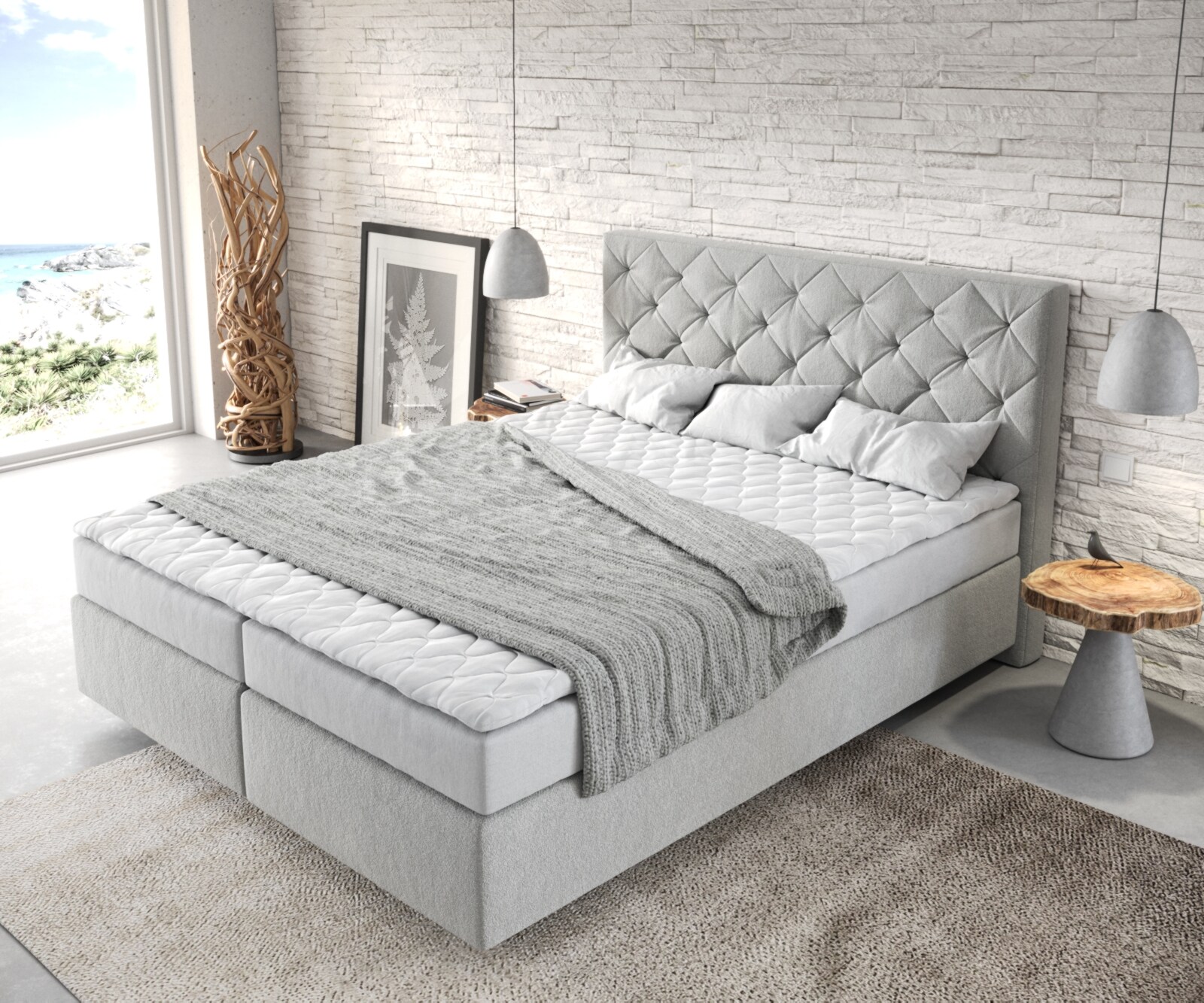Boxspringbett Dream-Great 160x200 cm Mikrofaser Silbergrau mit Matratze und Topper 3