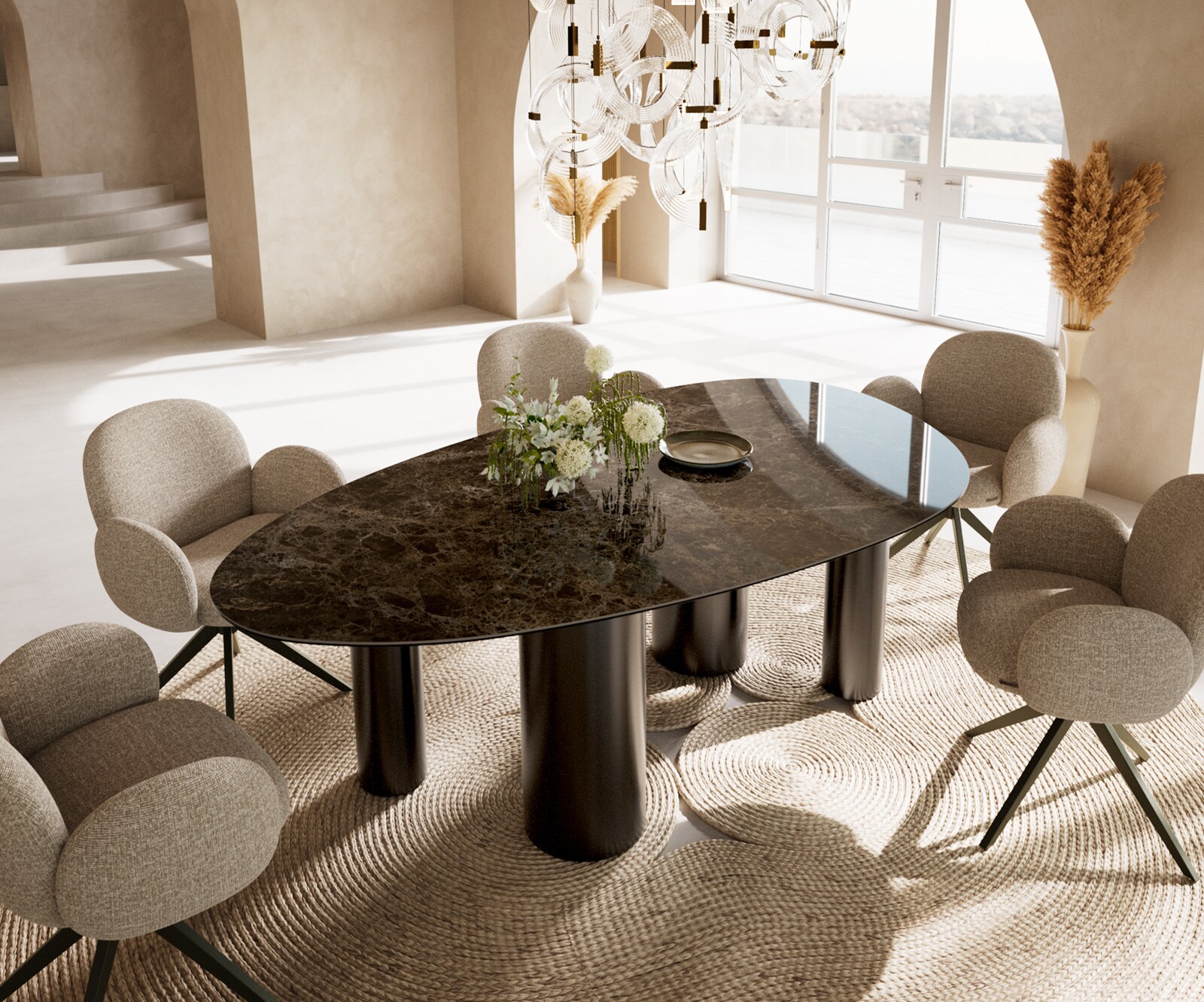 Esstisch Edge Oval 220x120 Keramik Laminam®Emperador Extra Lucidato Dunkelb günstig online kaufen