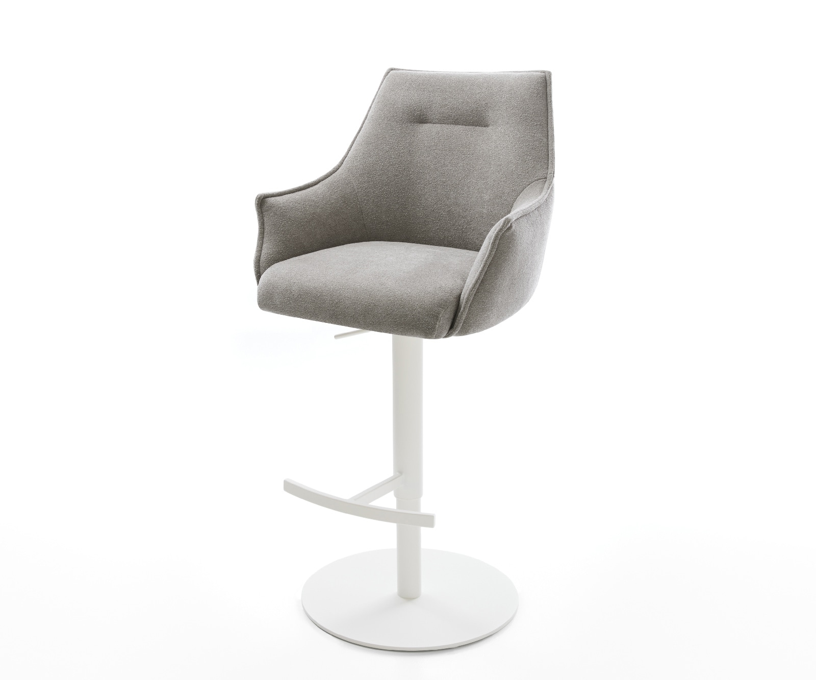 Barstuhl Alja-Flex Strukturstoff Soft Grau Drehfuß höhenverstellbar Metall Weiß Taschenfederkern 1