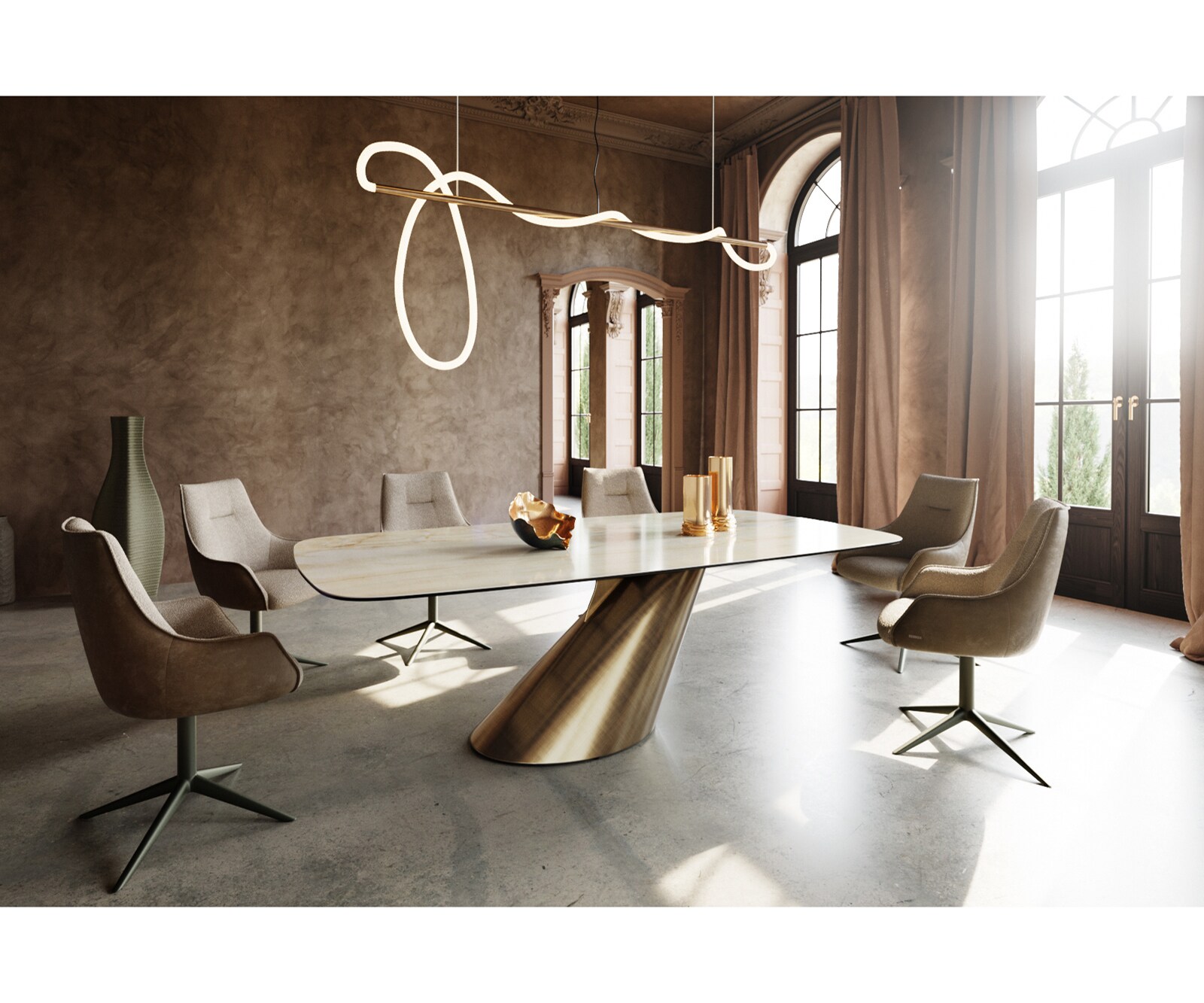 Esstisch Edge Boot 240x120 Keramik Iris FMG Onice Oro Cono Metallic Gold 6