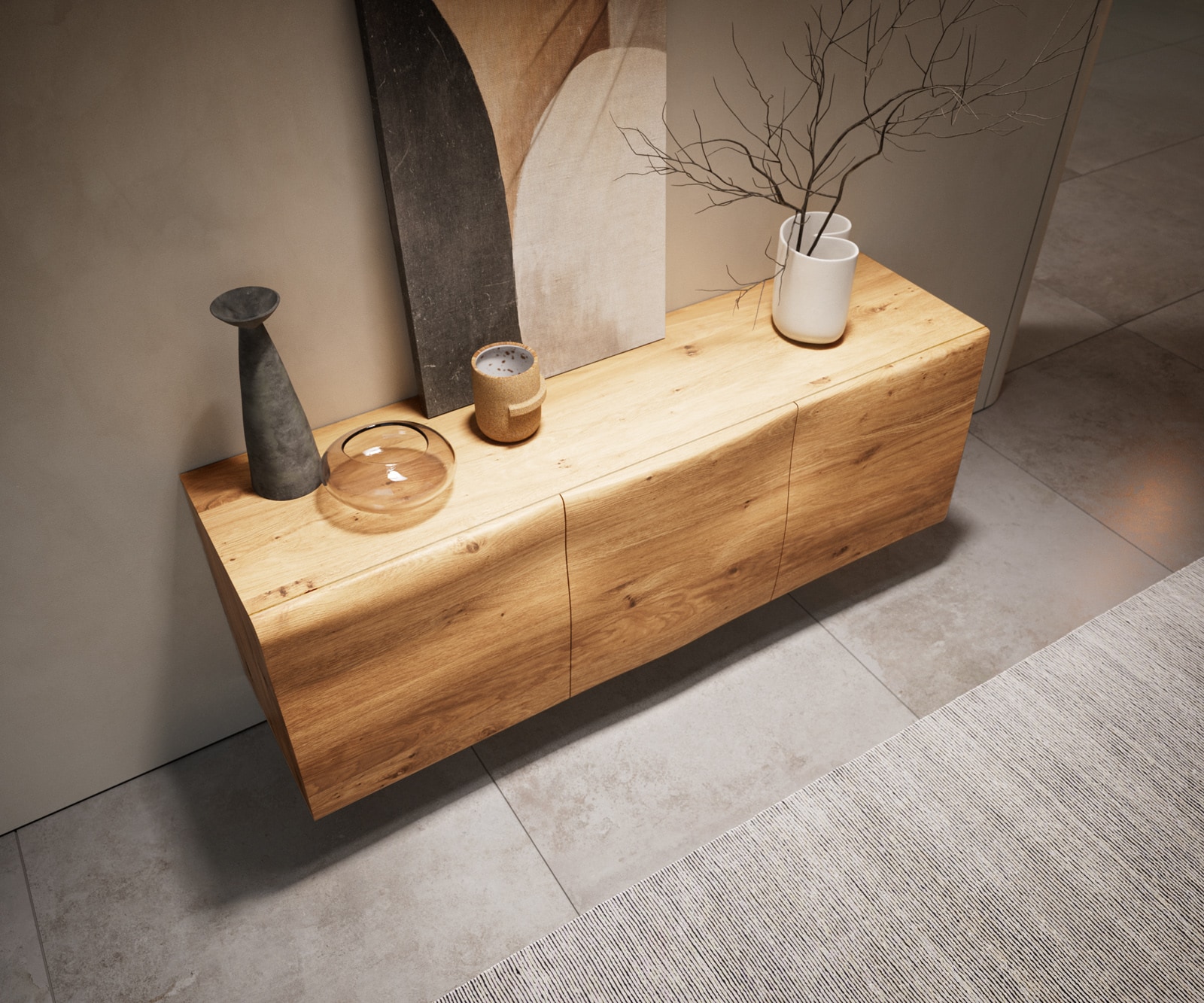 Sideboard New Live-Edge 145 cm Eiche Natur 3 Türen schwebend 5 Sideboard New Live-Edge 145 cm Eiche Natur 3 Türen schwebend 5
