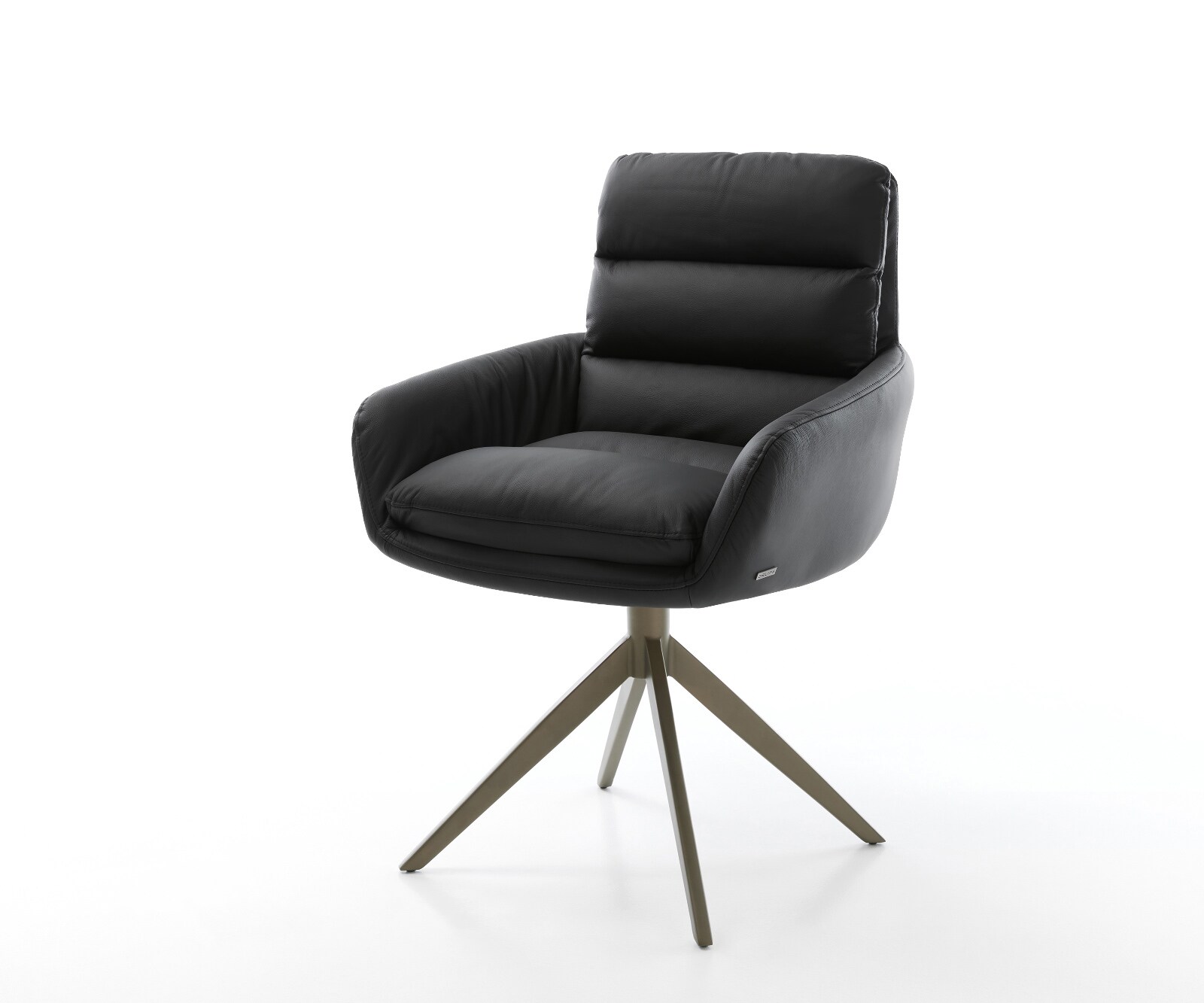 Drehstuhl Abelia-Flex mit Armlehnen Echt-Leder Schwarz Kreuzgestell breit Effektfinish Titan 360° drehbar Wippfunktion