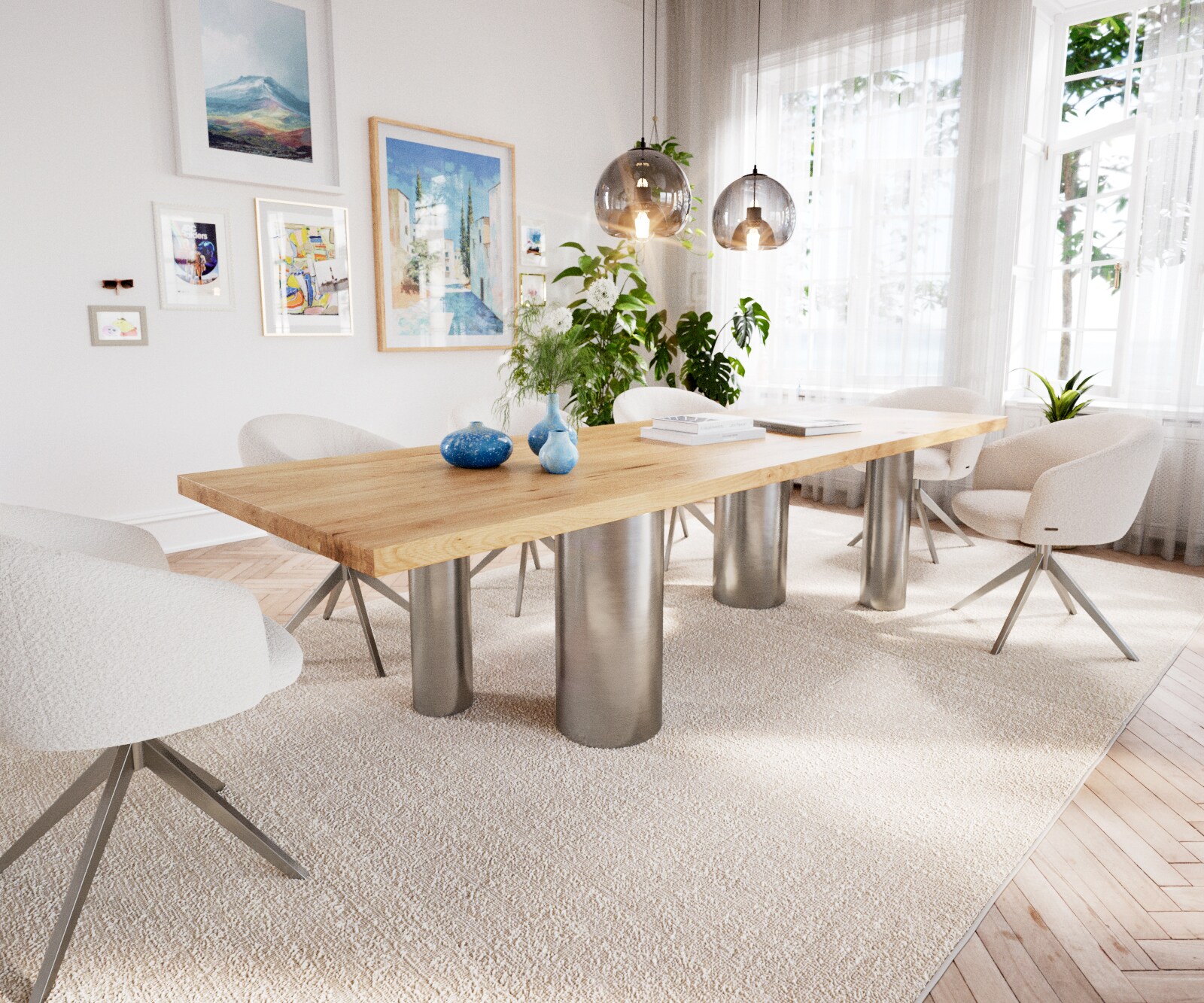 Esstisch Edge 300x100 Eiche Natur Pilier Edelstahl gebürstet 1