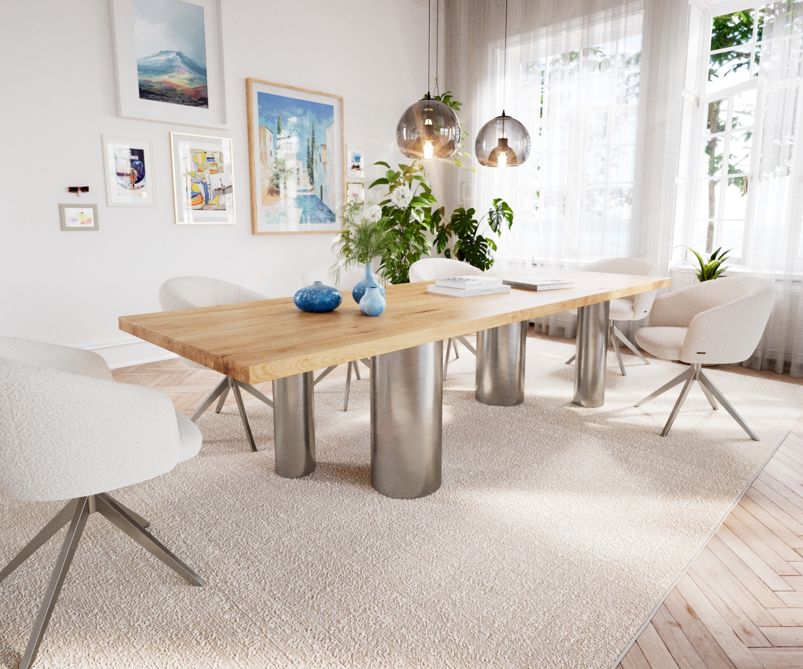 Esstisch Edge 300x100 Eiche Natur Pilier Edelstahl gebürstet