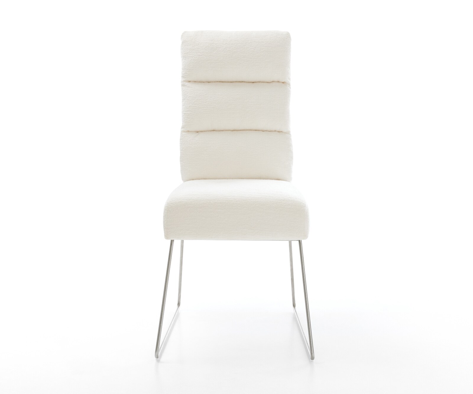 Esszimmerstuhl Pela-Flex Bouclé Soft Beige Kufengestell Edelstahl Taschenfederkern 1