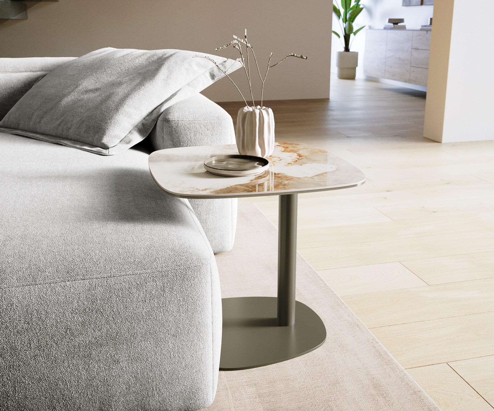 Couchtisch Edge Boot 50x50 cm Keramik Minas Melange Eleny Metall Effektfinish Titan 2