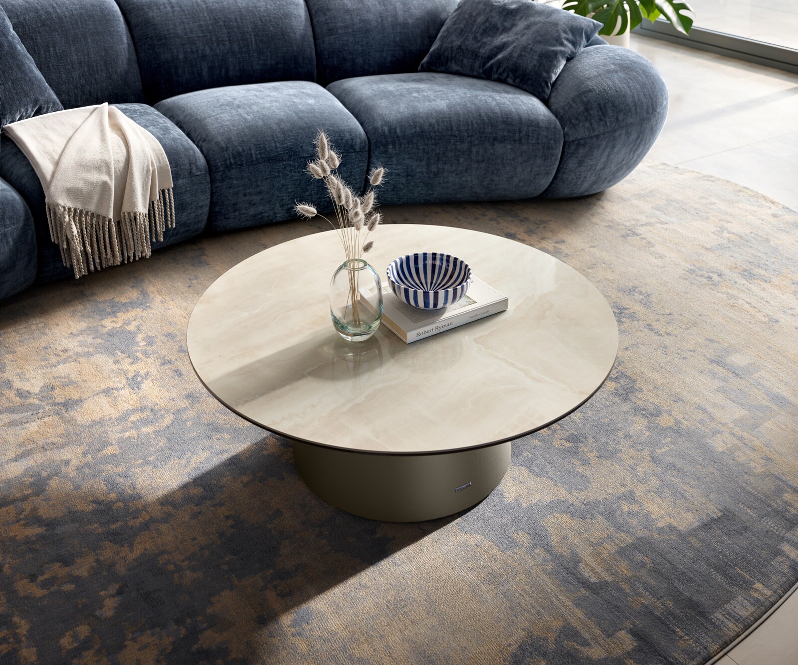 Couchtisch Edge Rund 90x90 cm Keramik Onyx Champagne Borna Effektfinish Titan 3