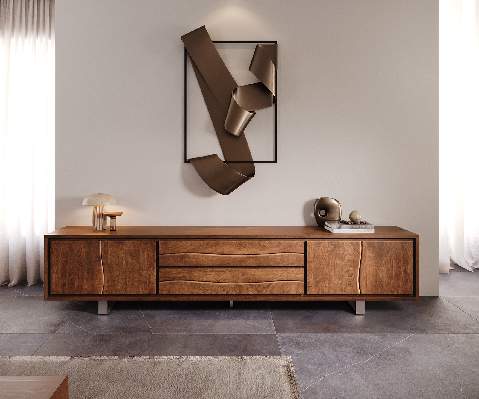 Lowboard Live-Edge 300 cm Akazie Braun 4 Türen 2 Schübe 1 Lowboard Live-Edge 300 cm Akazie Braun 4 Türen 2 Schübe 1