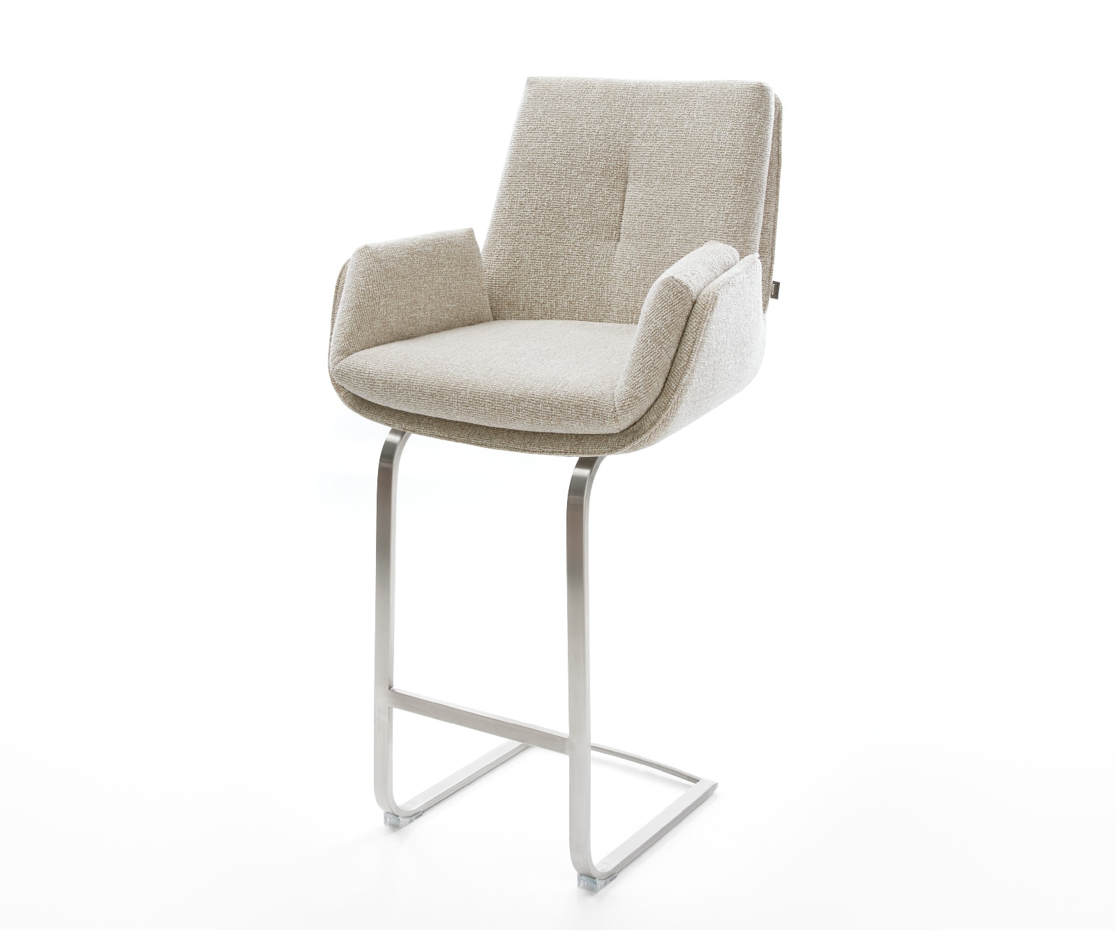 Barstuhl Clea-Flex Webstoff Soft Beige Freischwinger Flach Edelstahl Silberfarben 1