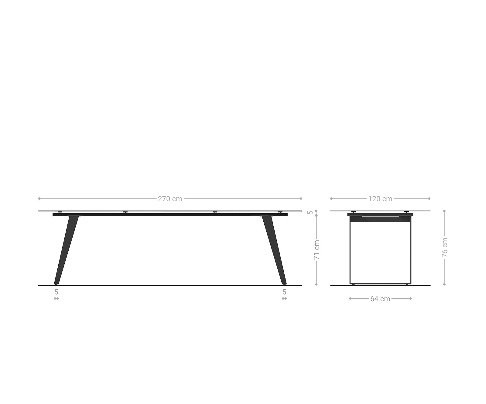 Esstisch Edge Boot 270x120 cm Keramik Iris FMG Onice Grigio Edelstahl Schräg 8