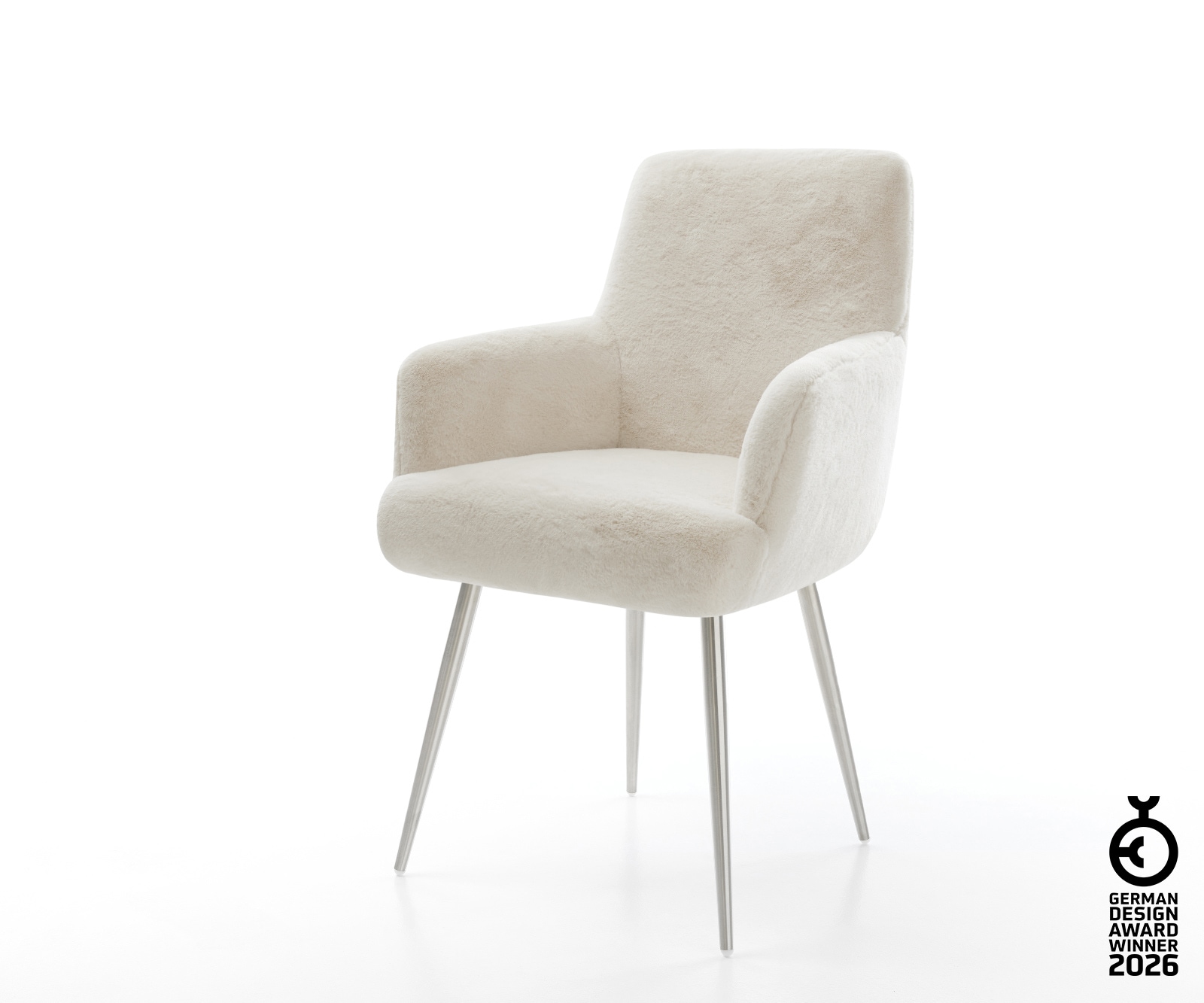 Esszimmerstuhl Heira-Flex mit Armlehnen Plüsch Creme-Weiß 4-Fuß konisch Ede günstig online kaufen