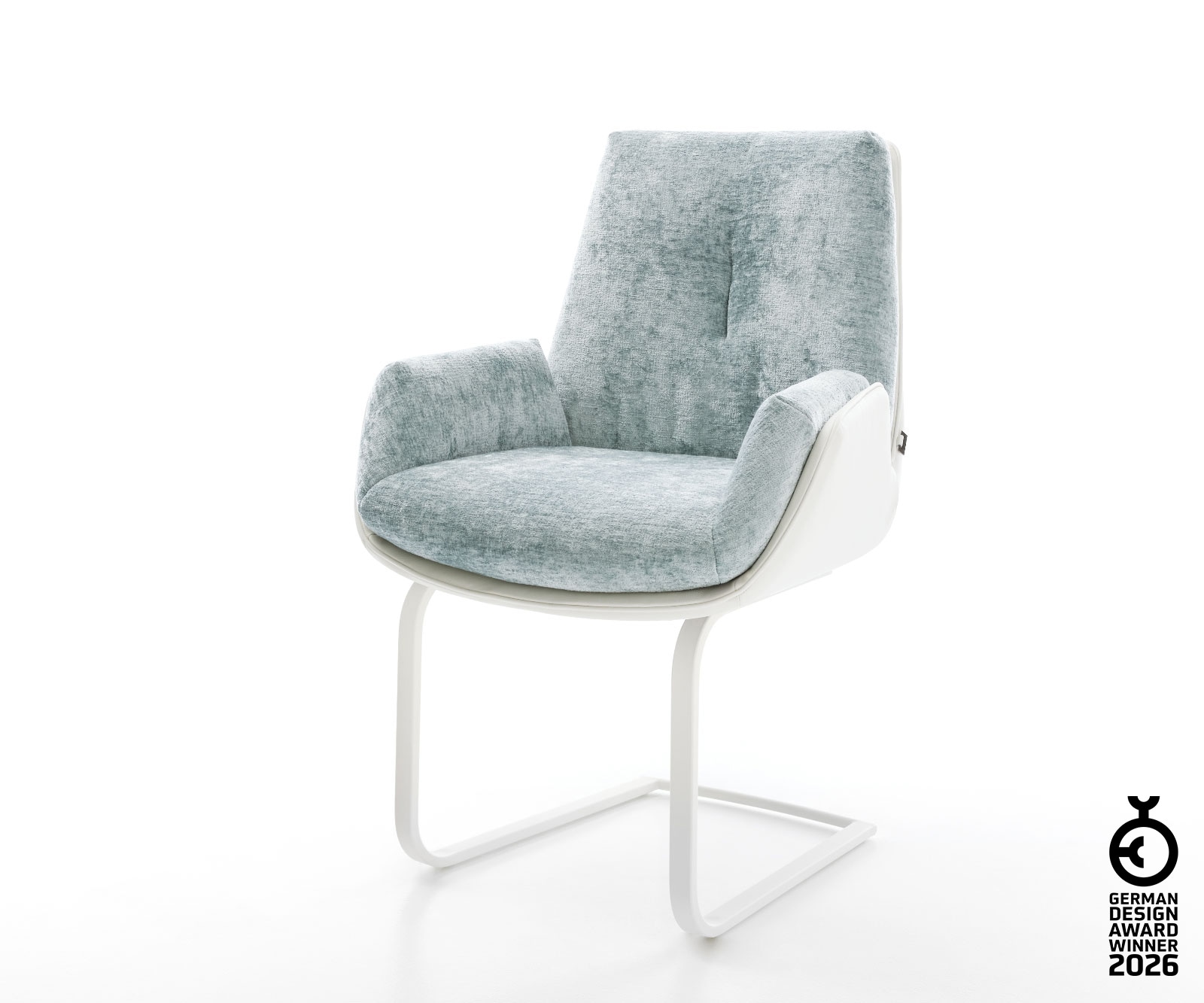 Freischwinger Clea-Flex Materialmix Echtleder Weiß-Pastellblau Freischwinger flach Weiß