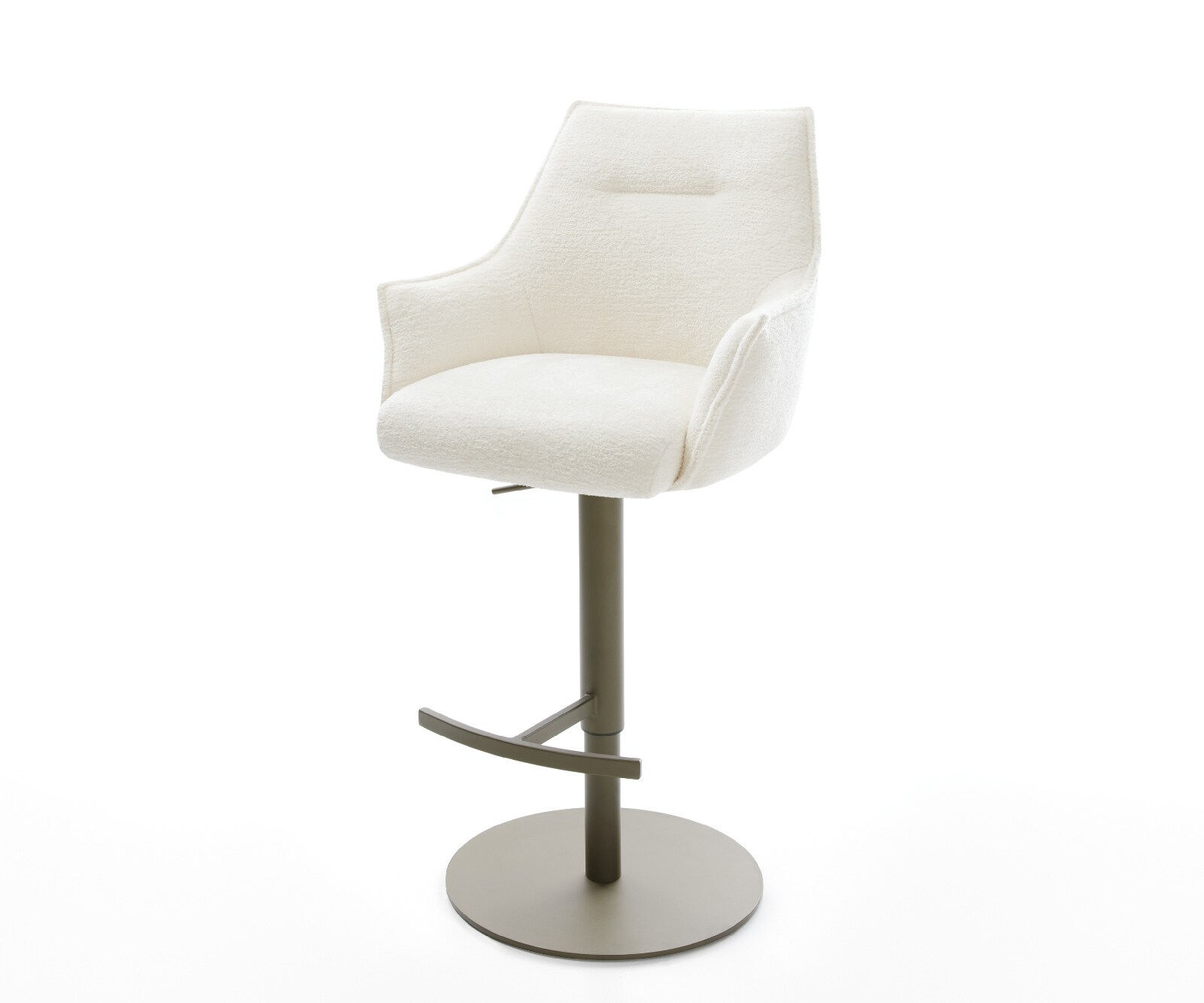Barstuhl Alja-Flex Bouclé Soft Beige Drehfuß höhenverstellbar Metall Titanfarben Taschenfederkern