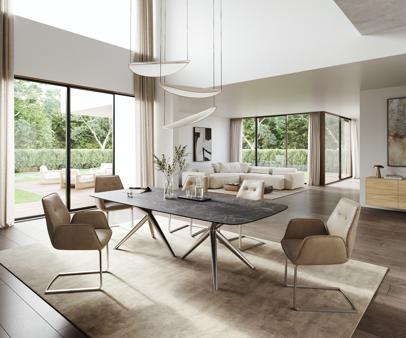 Esstisch Edge Boot 260x120 cm Keramik Laminam® Nero Greco Anthrazit Estelar rund Edelstahl 6