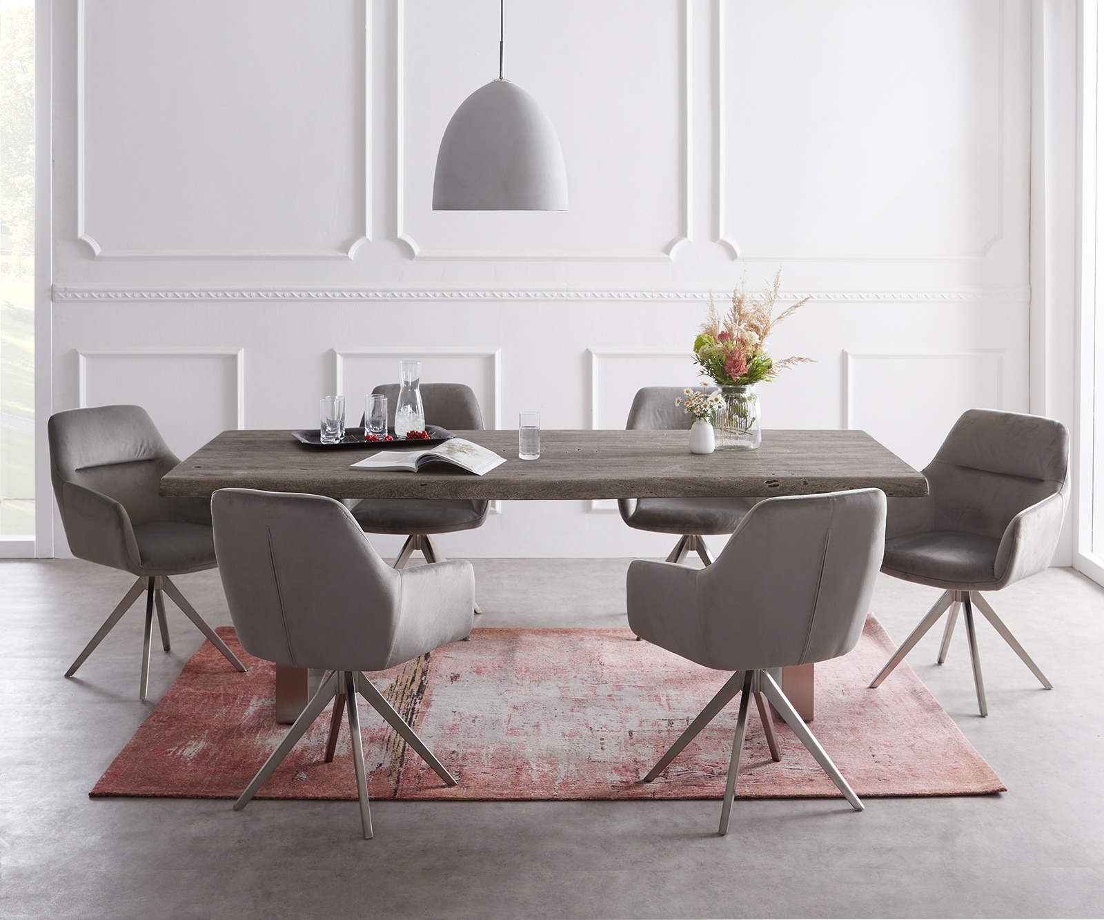 Esstisch Edge 200x100 XL Akazie Platin Edelstahl Schmal Live-Edge 1 Esstisch Edge 200x100 XL Akazie Platin Edelstahl Schmal Live-Edge 1