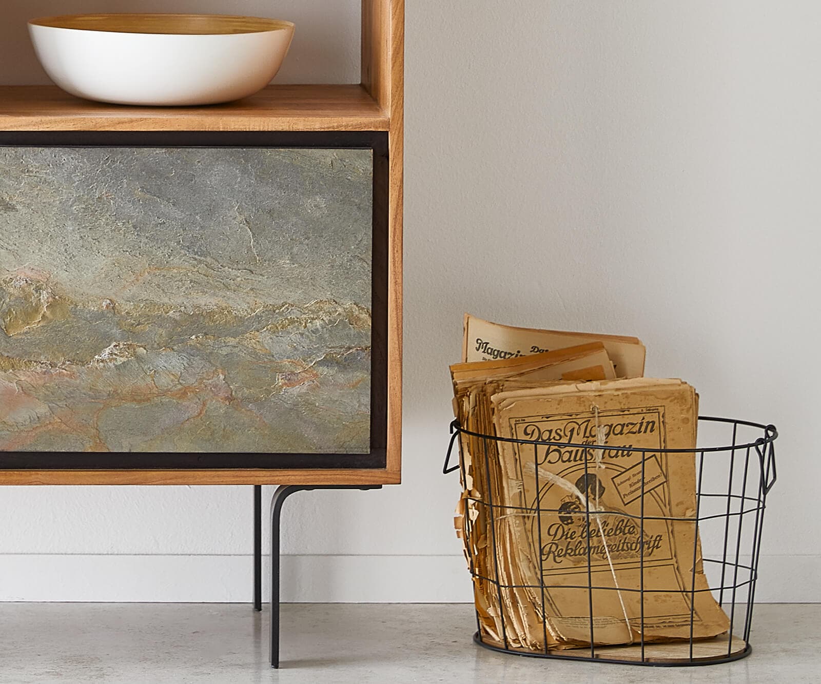 Highboard Juwelo 88x135 cm Akazie Natur mit Steinfurnier  5 Highboard Juwelo 88x135 cm Akazie Natur mit Steinfurnier  5