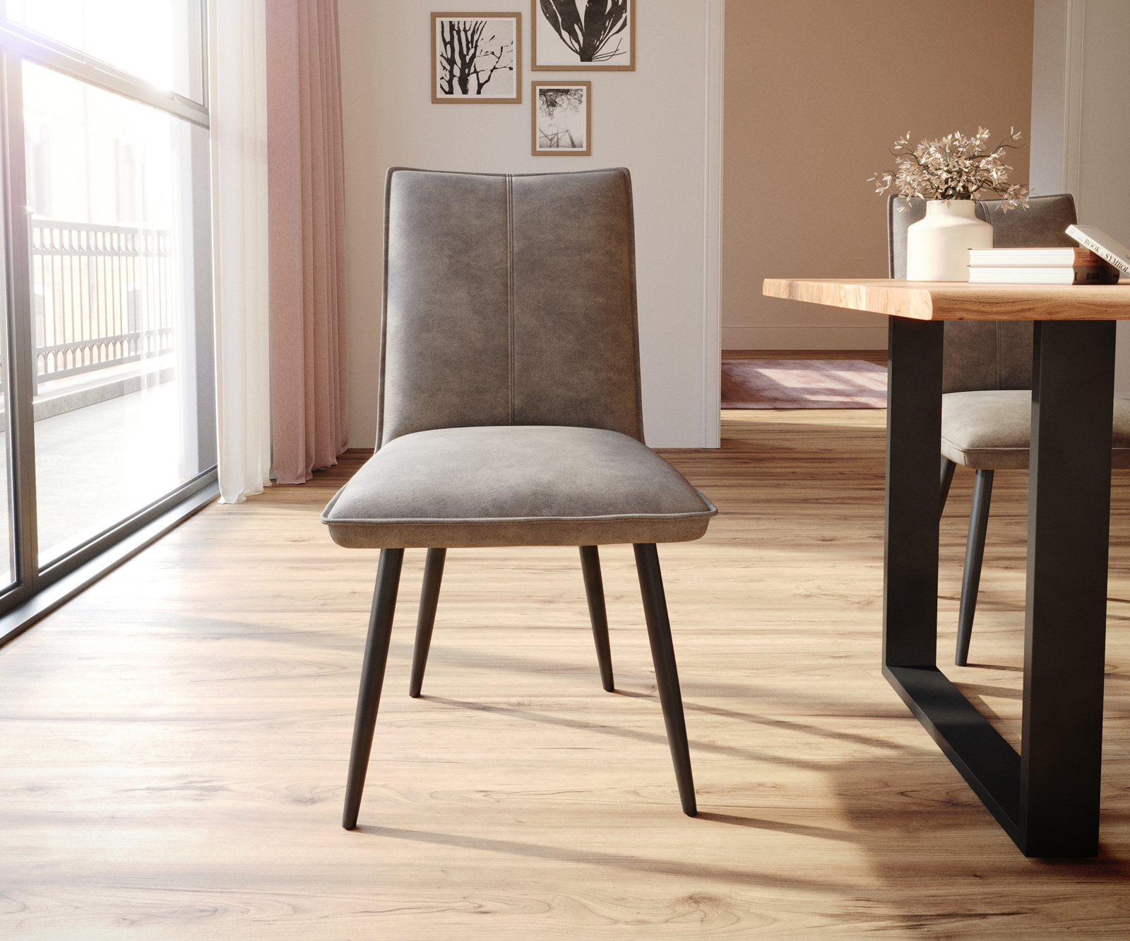 Esszimmerstuhl Lelio-Flex Mikrofaser Taupe Vintage 4-Fuß konisch Schwarz Taschenfederkern 2