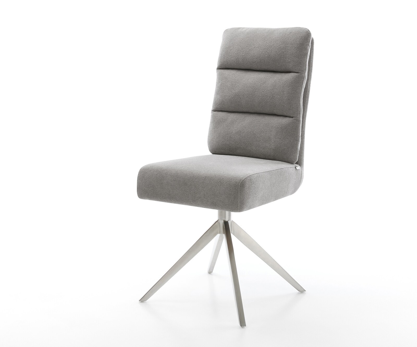 Drehstuhl Pela-Flex Strukturstoff Soft Grau Kreuzgestell breit Edelstahl 360° drehbar Wippfunktion Taschenfederkern