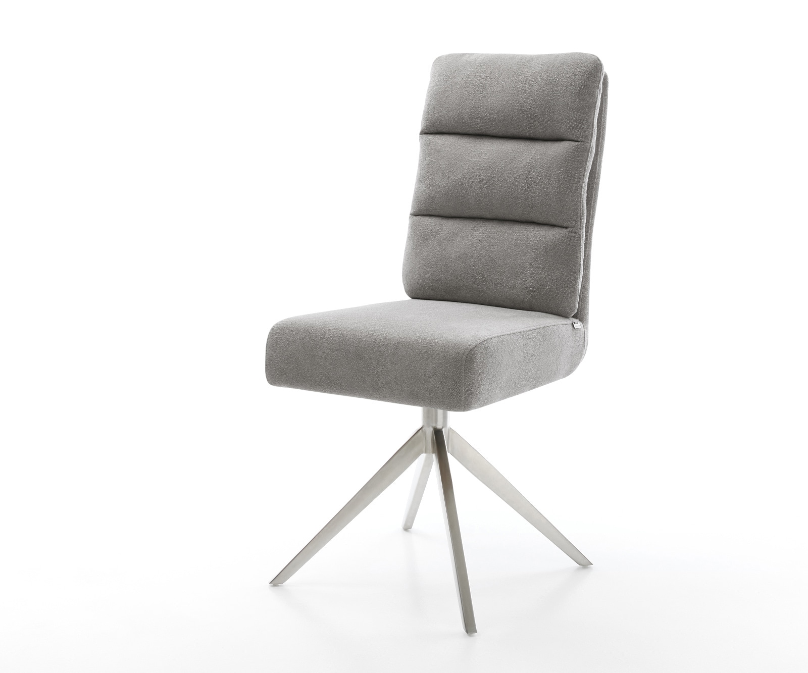 Drehstuhl Pela-Flex Strukturstoff Soft Grau Kreuzgestell breit Edelstahl 360° drehbar Wippfunktion Taschenfederkern